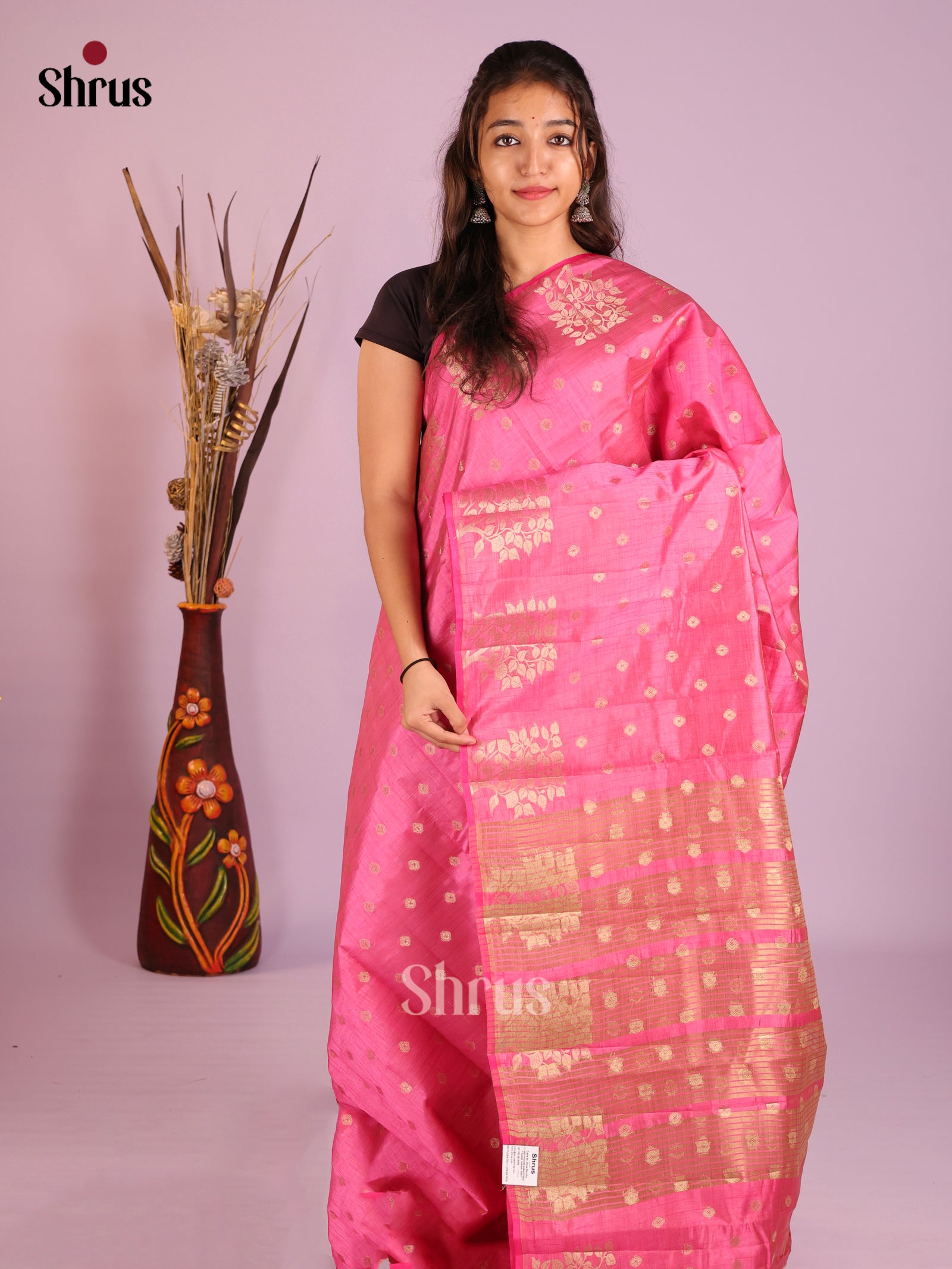 Pink- Semi Rawsilk Saree