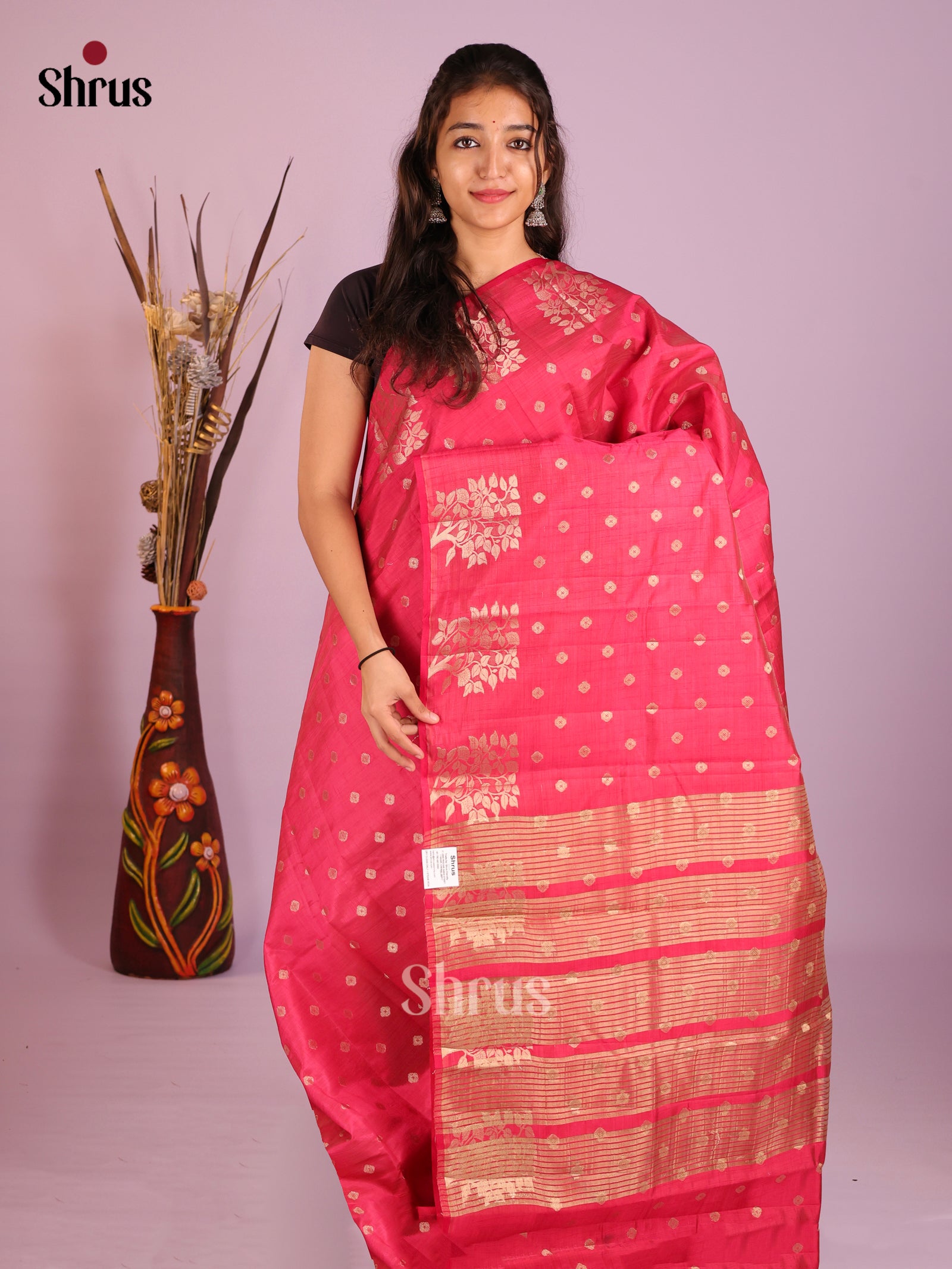 Red- Semi Rawsilk Saree