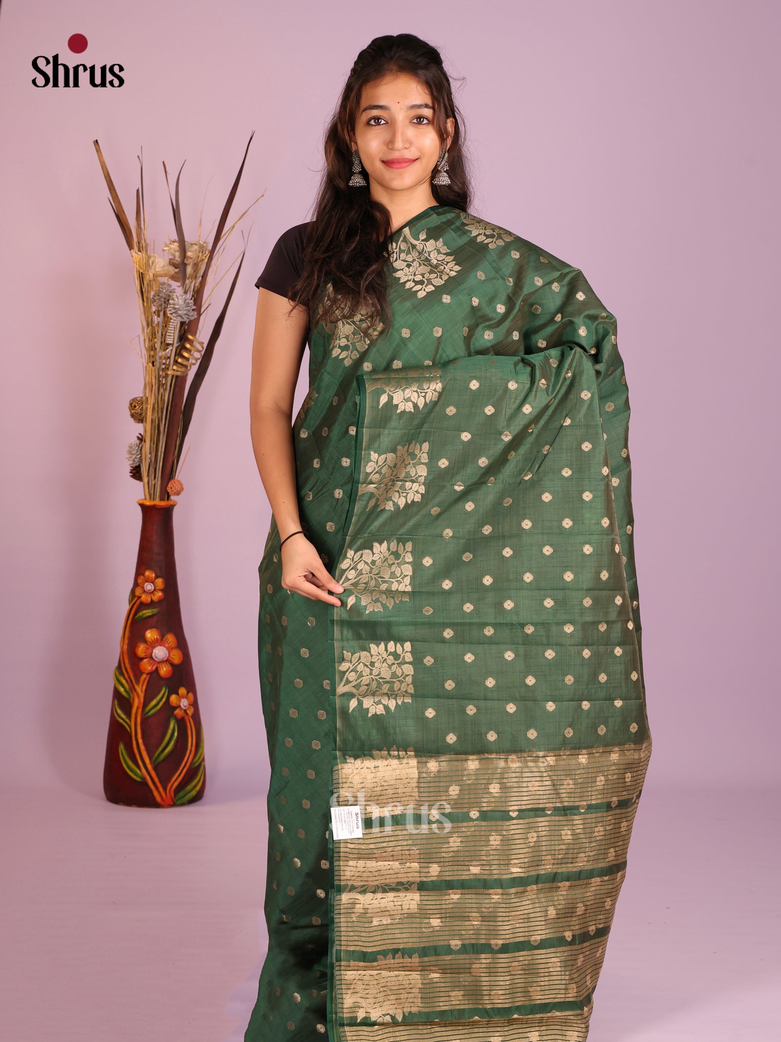 Green - Semi Rawsilk Saree