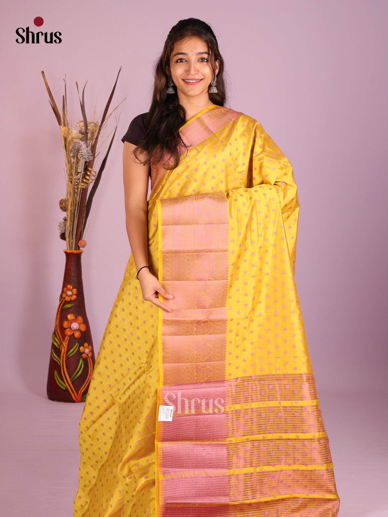 Yellow - Semi Rawsilk Saree