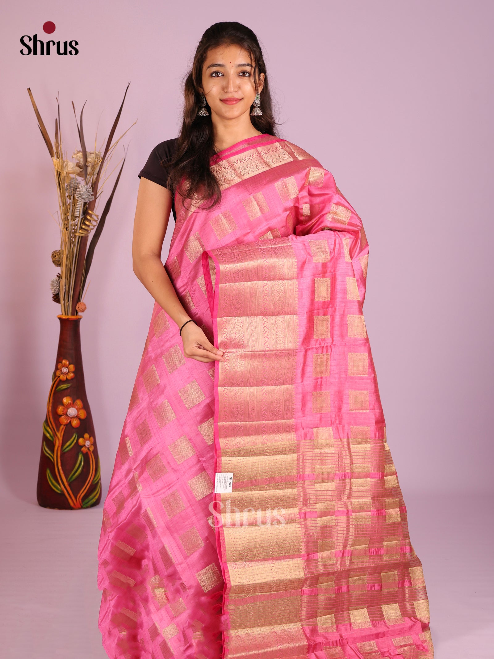Pink - Semi Rawsilk Saree