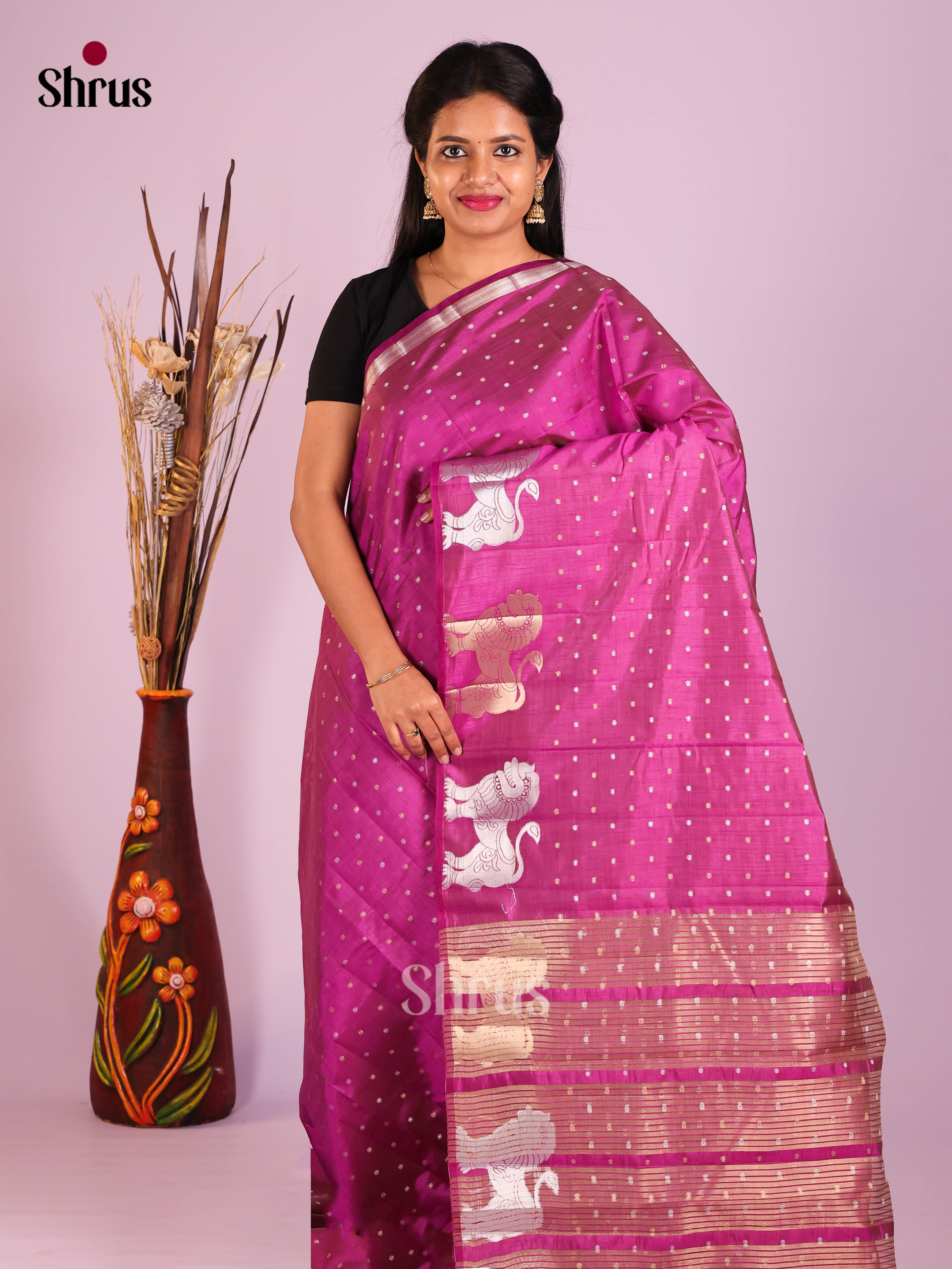 Purple - Semi Rawsilk Saree