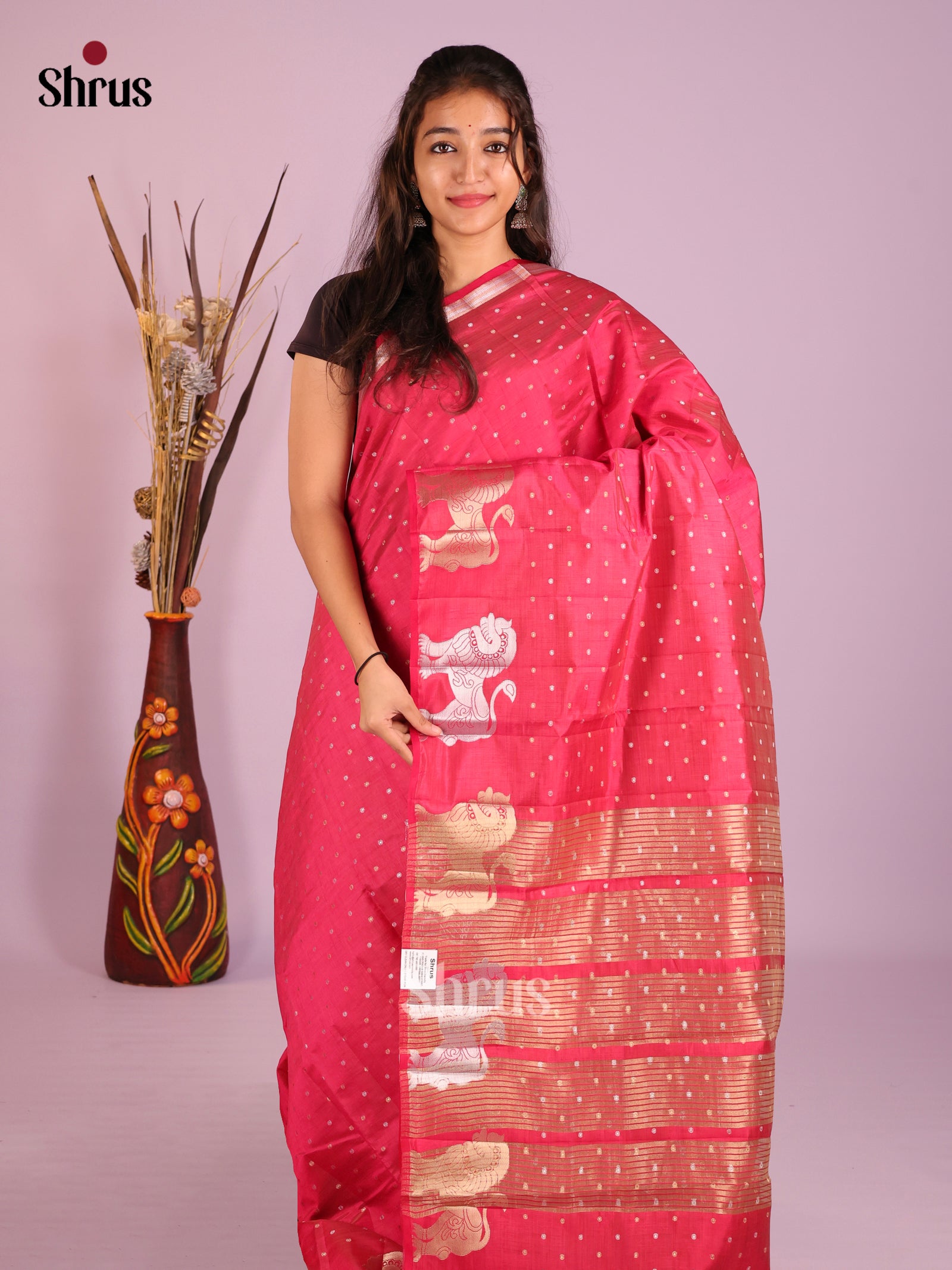 Red - Semi Rawsilk Saree