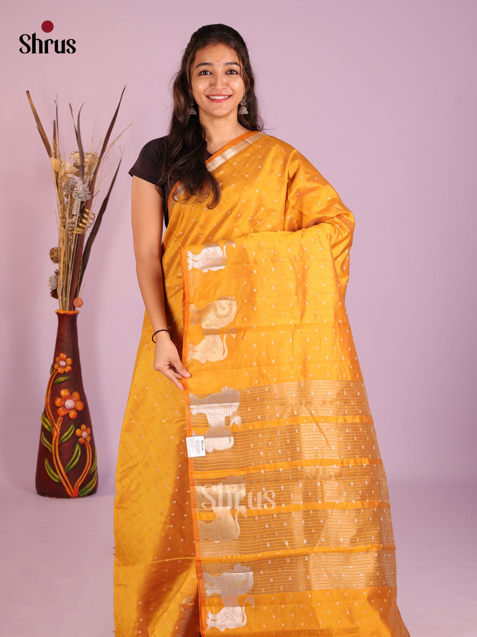 Mustard - Semi Rawsilk Saree