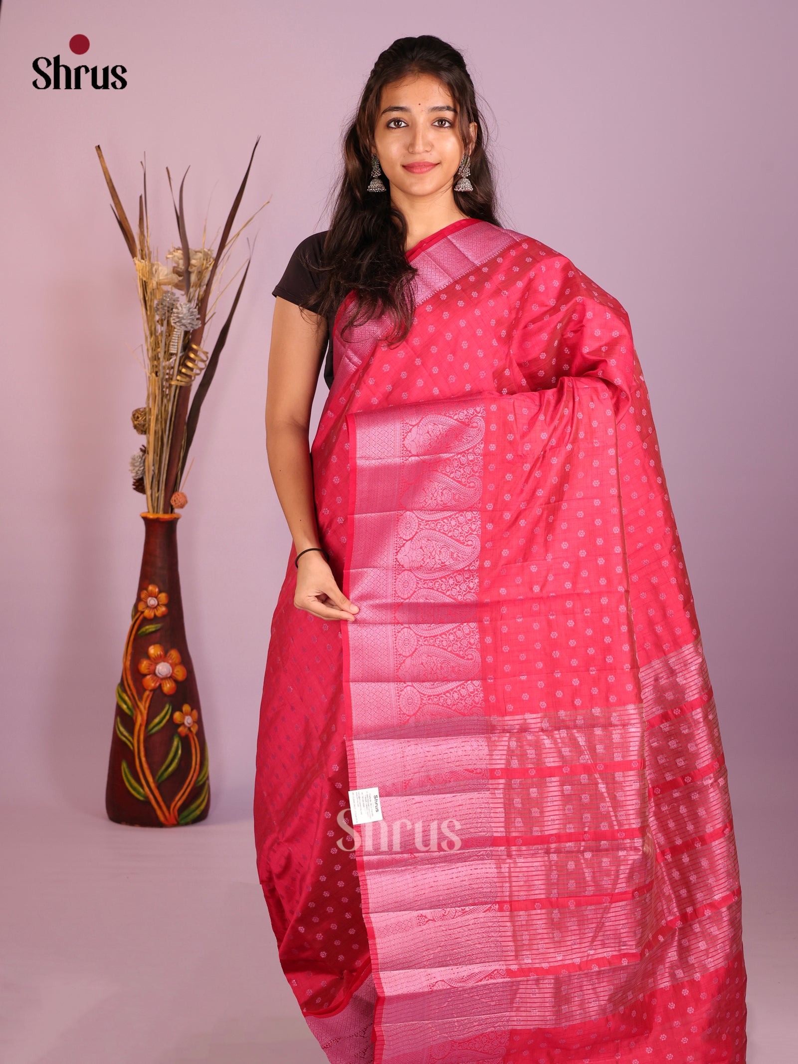 Red & Pink - Semi Rawsilk Saree