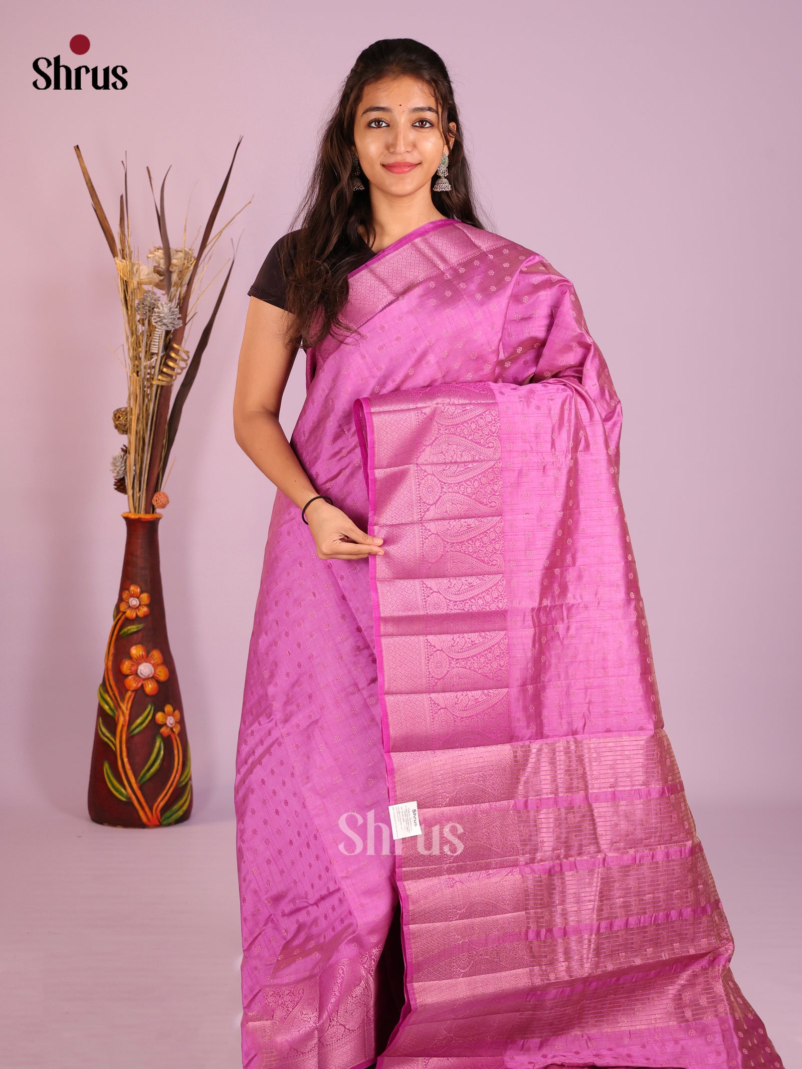 Pink - Semi Rawsilk Saree