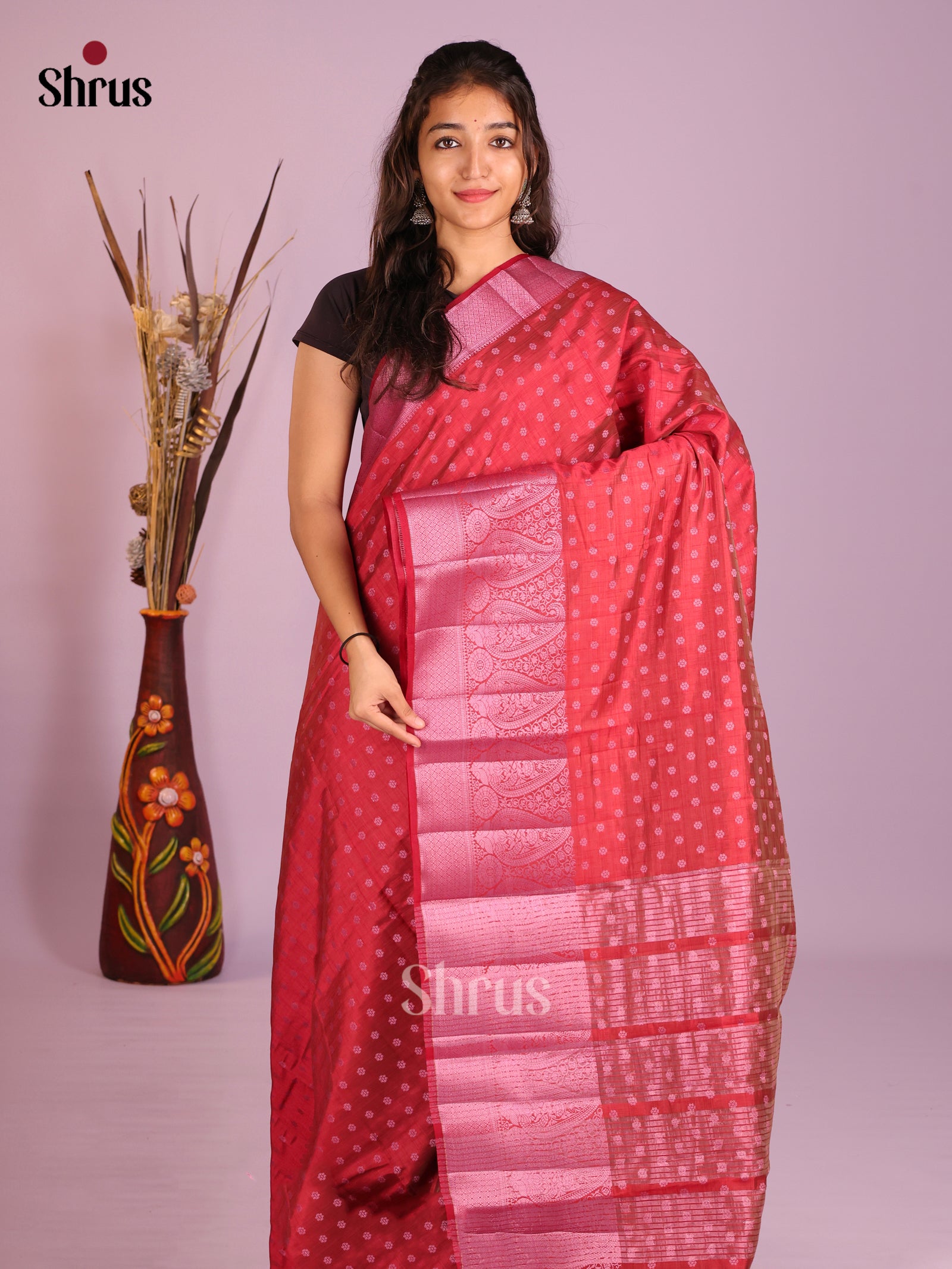 Red - Semi Rawsilk Saree