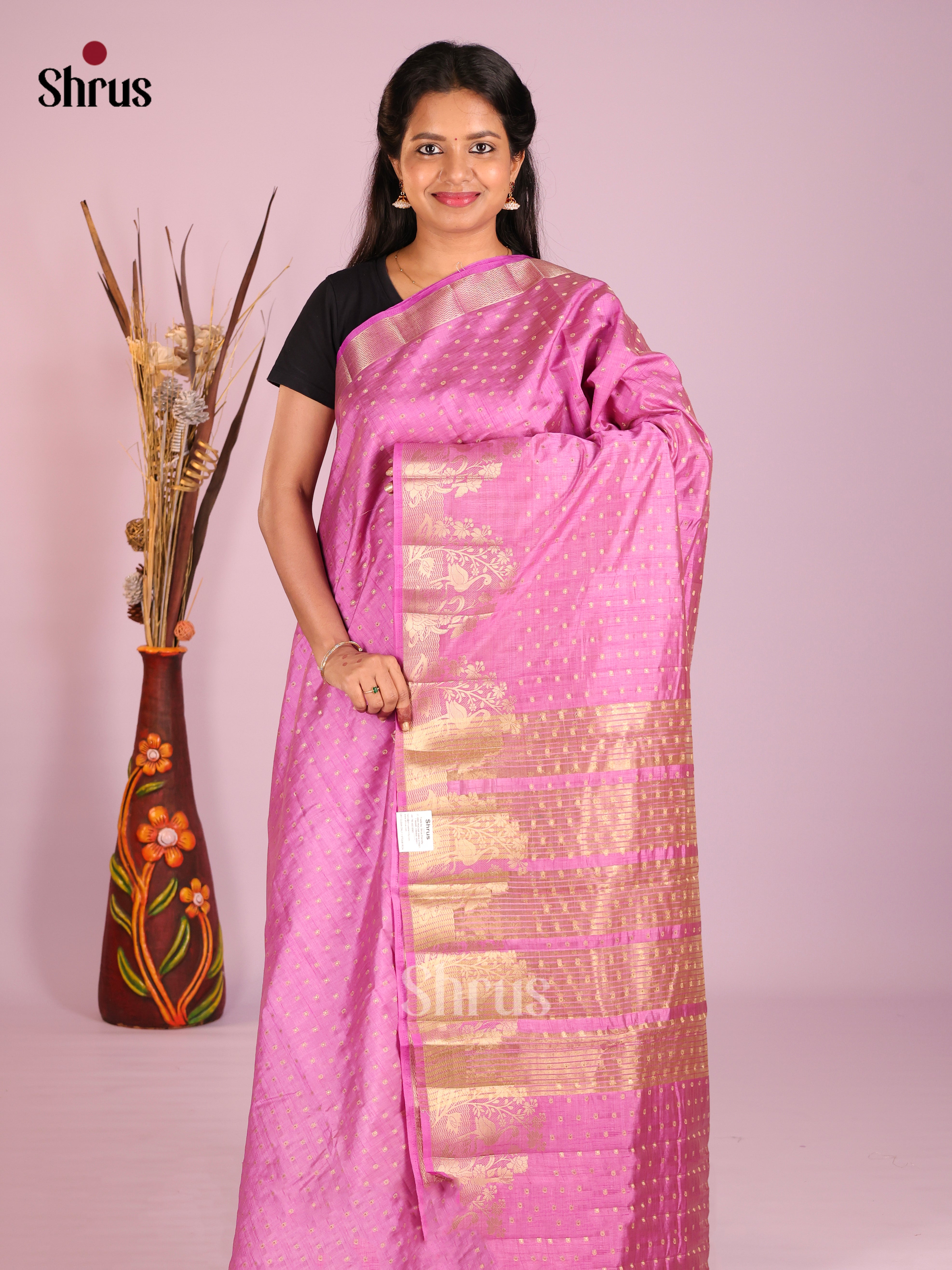 Pink- Semi Rawsilk Saree
