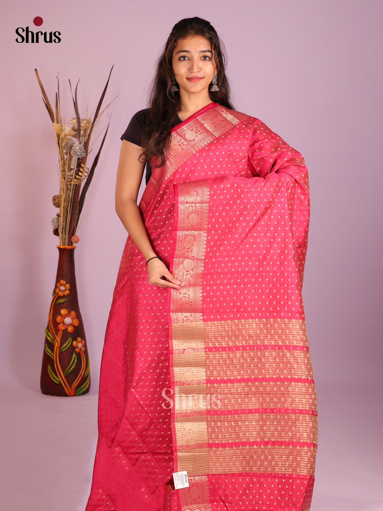 Pink- Semi Rawsilk Saree
