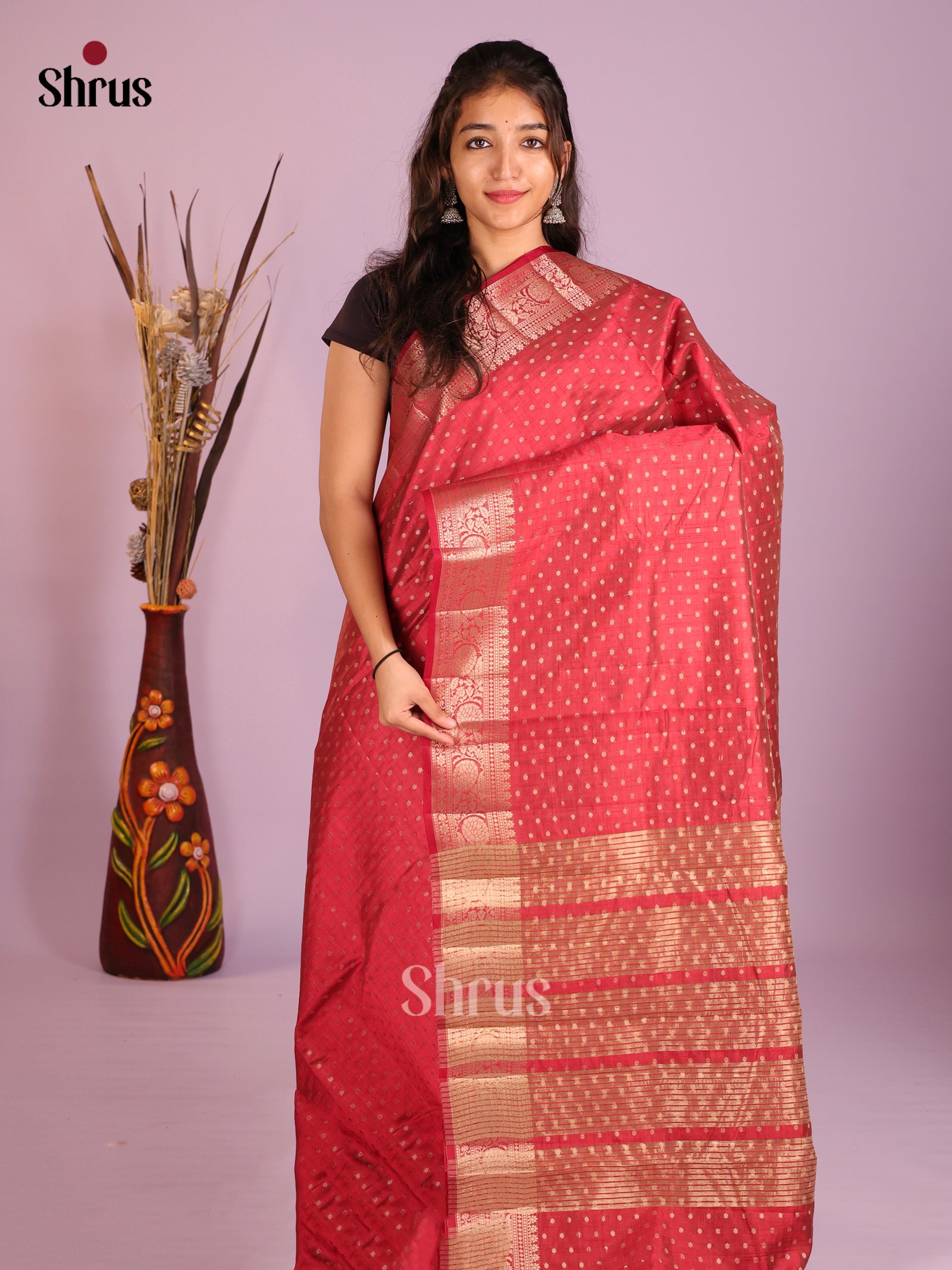Red- Semi Rawsilk Saree