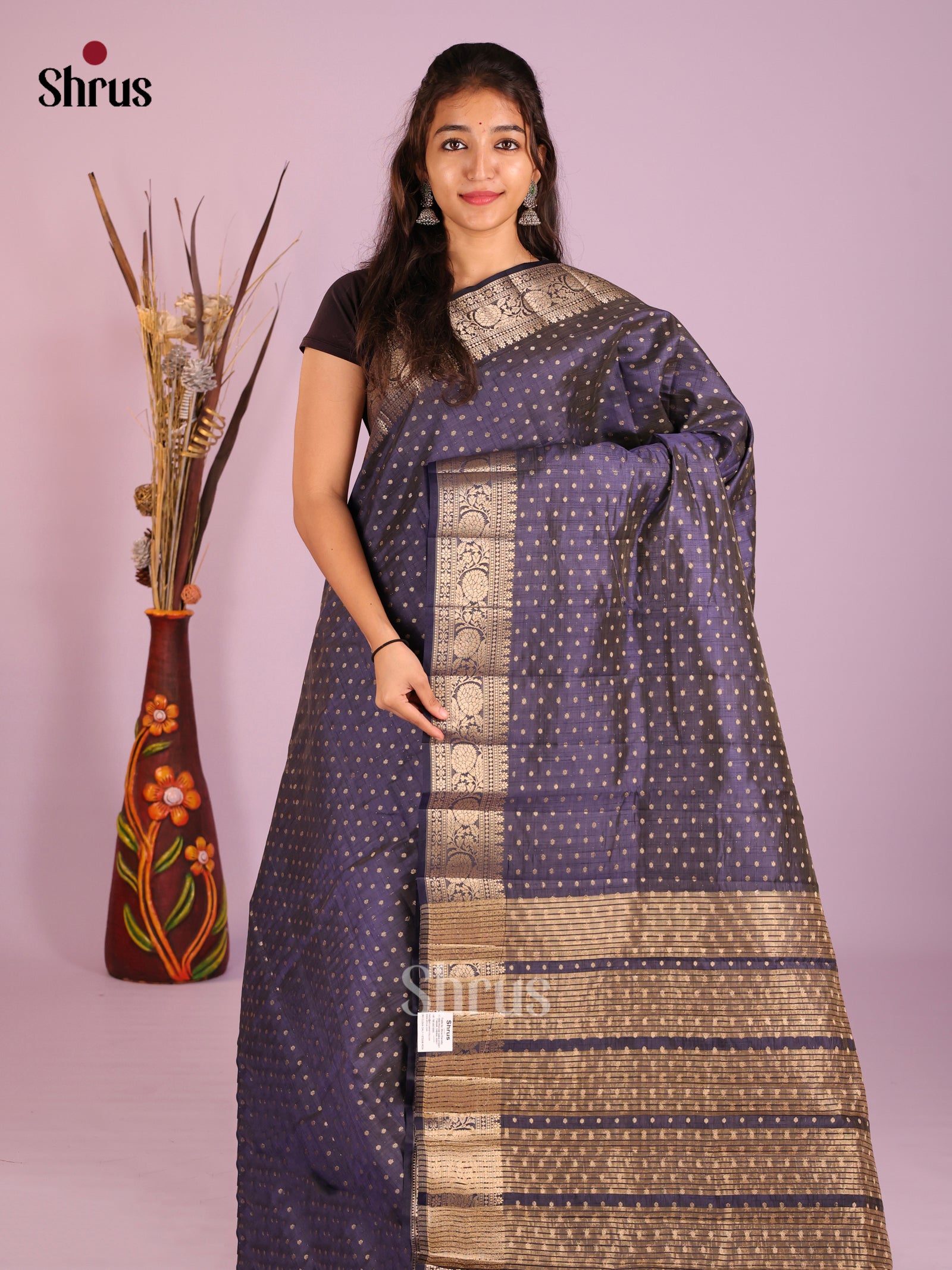 Navy Blue  - Semi Rawsilk Saree