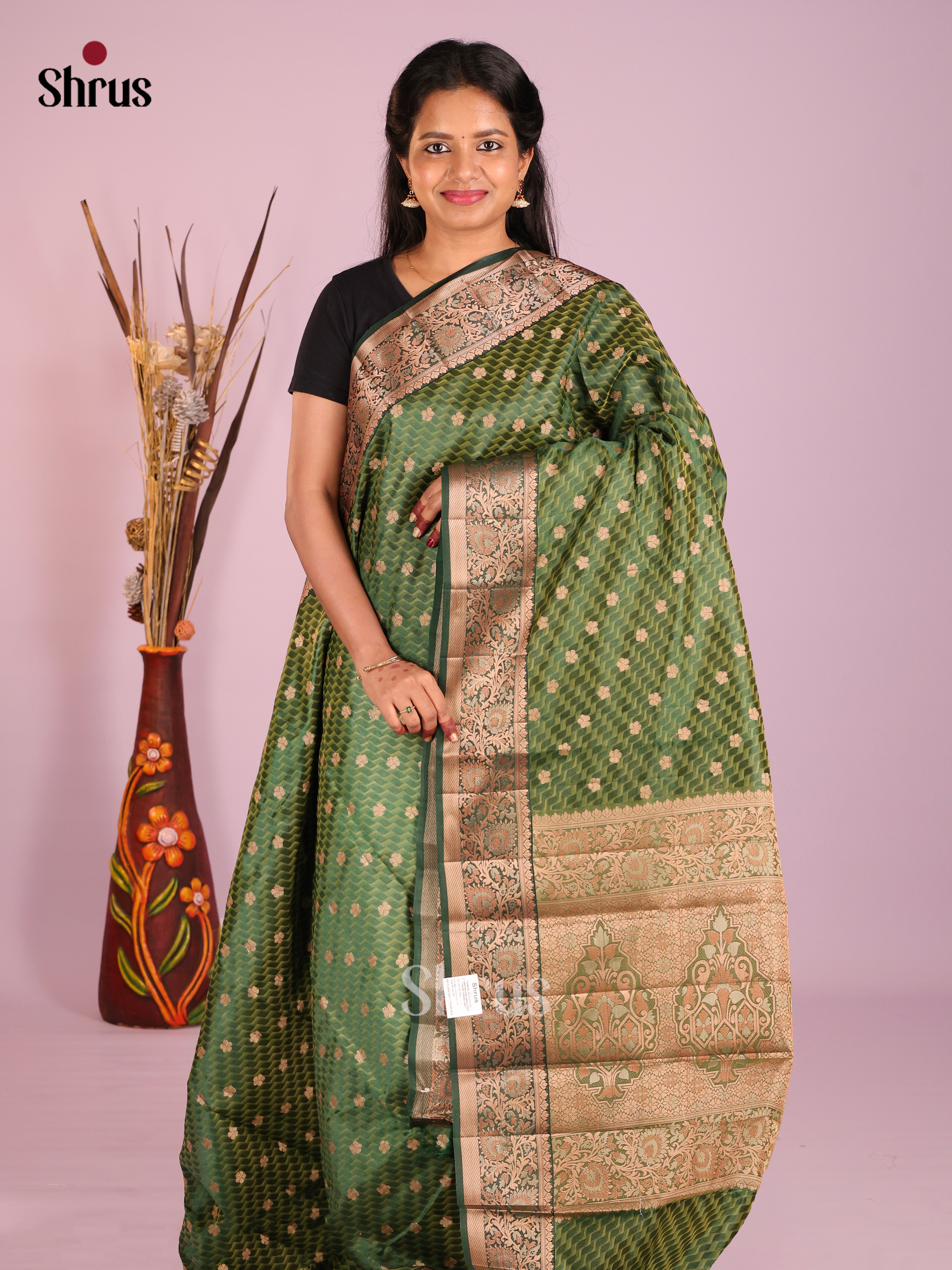 Green - Semi Rawsilk Saree