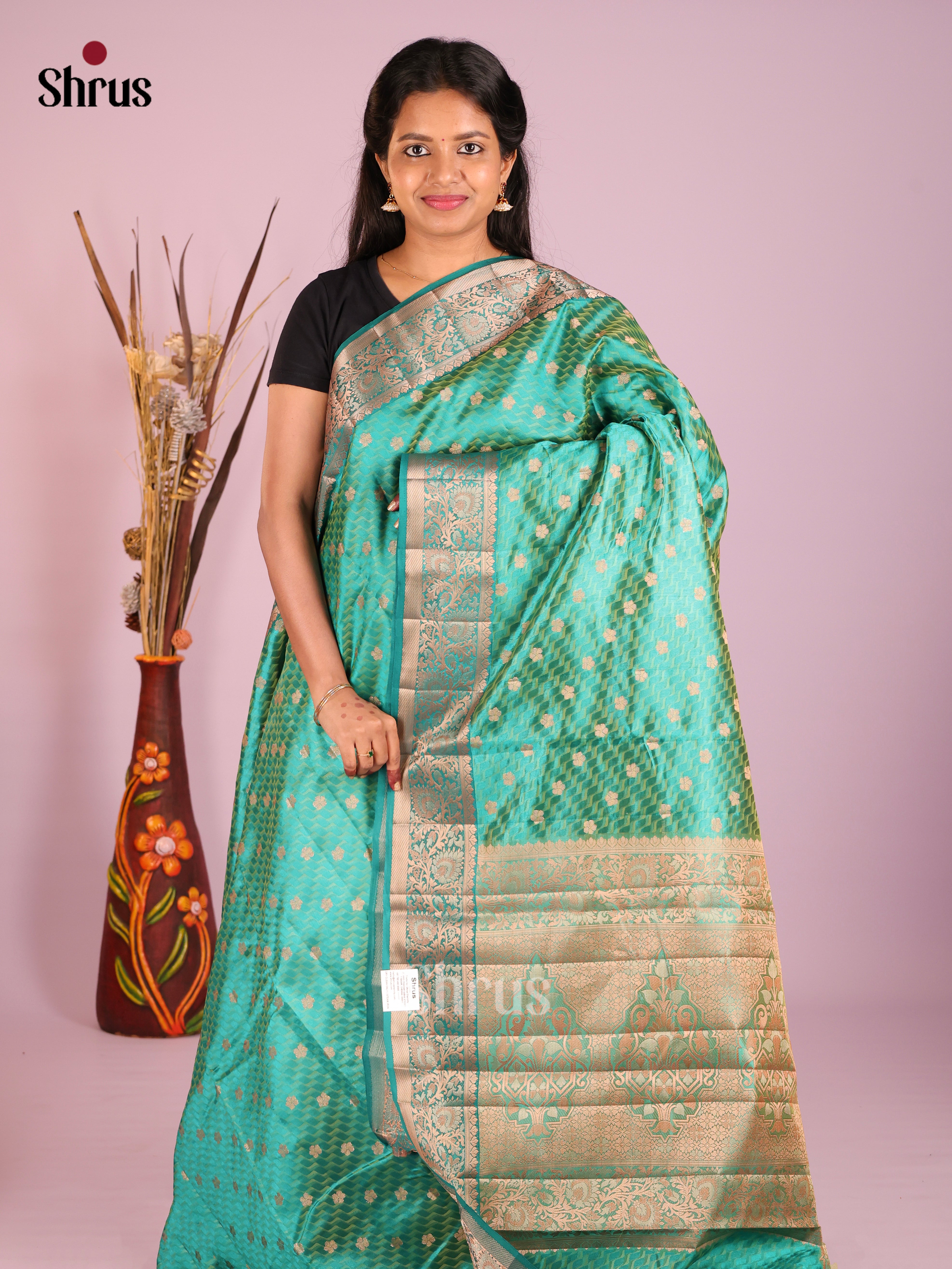 Teal Green - Semi Rawsilk Saree