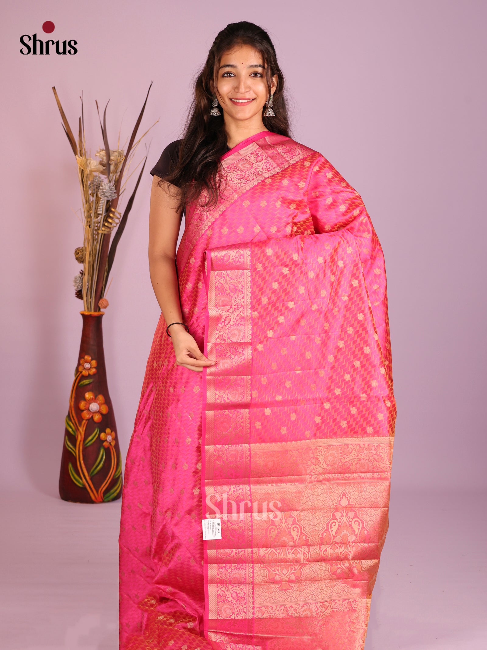 Pink - Semi Rawsilk Saree