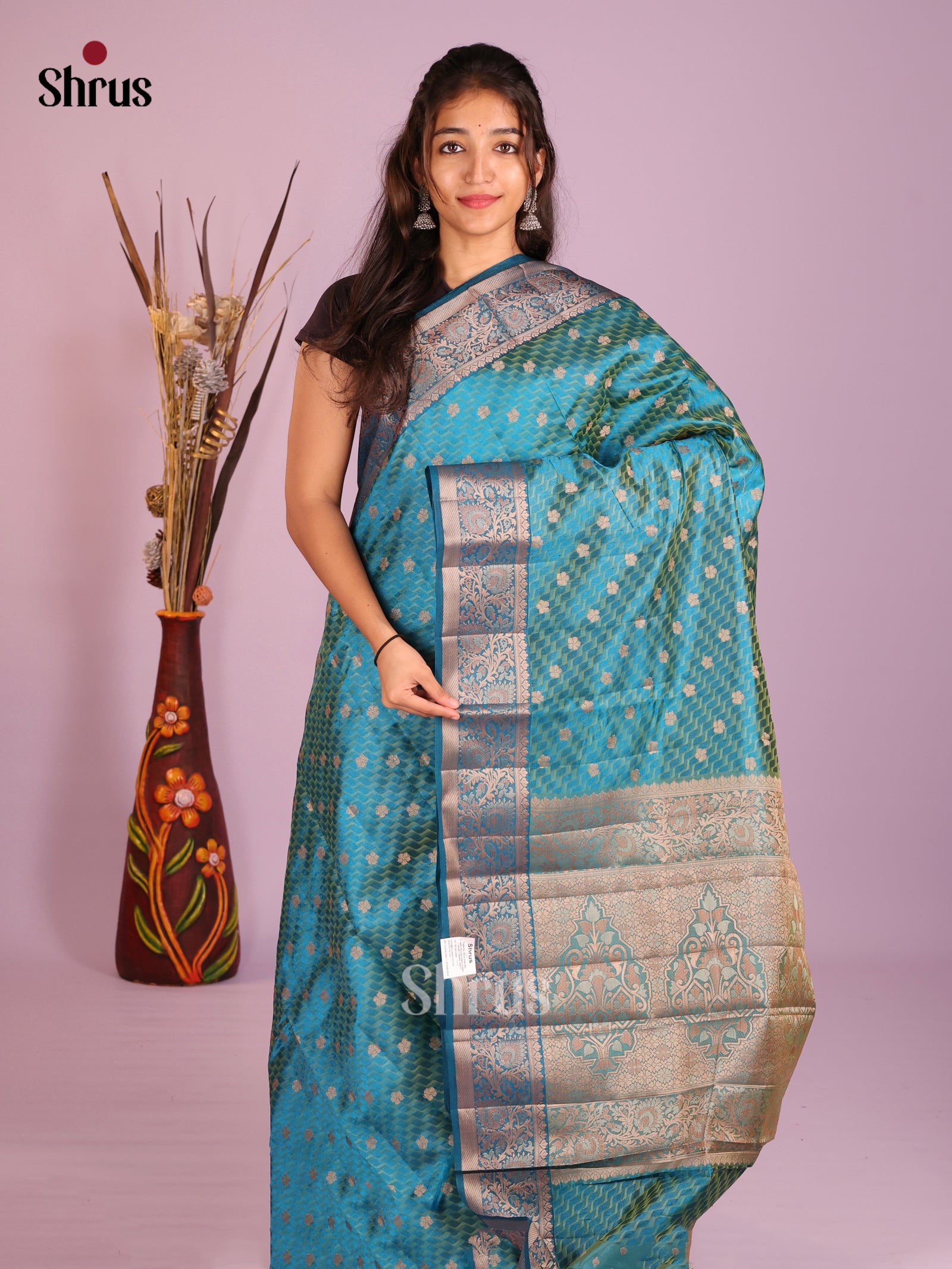 Blue- Semi Rawsilk Saree