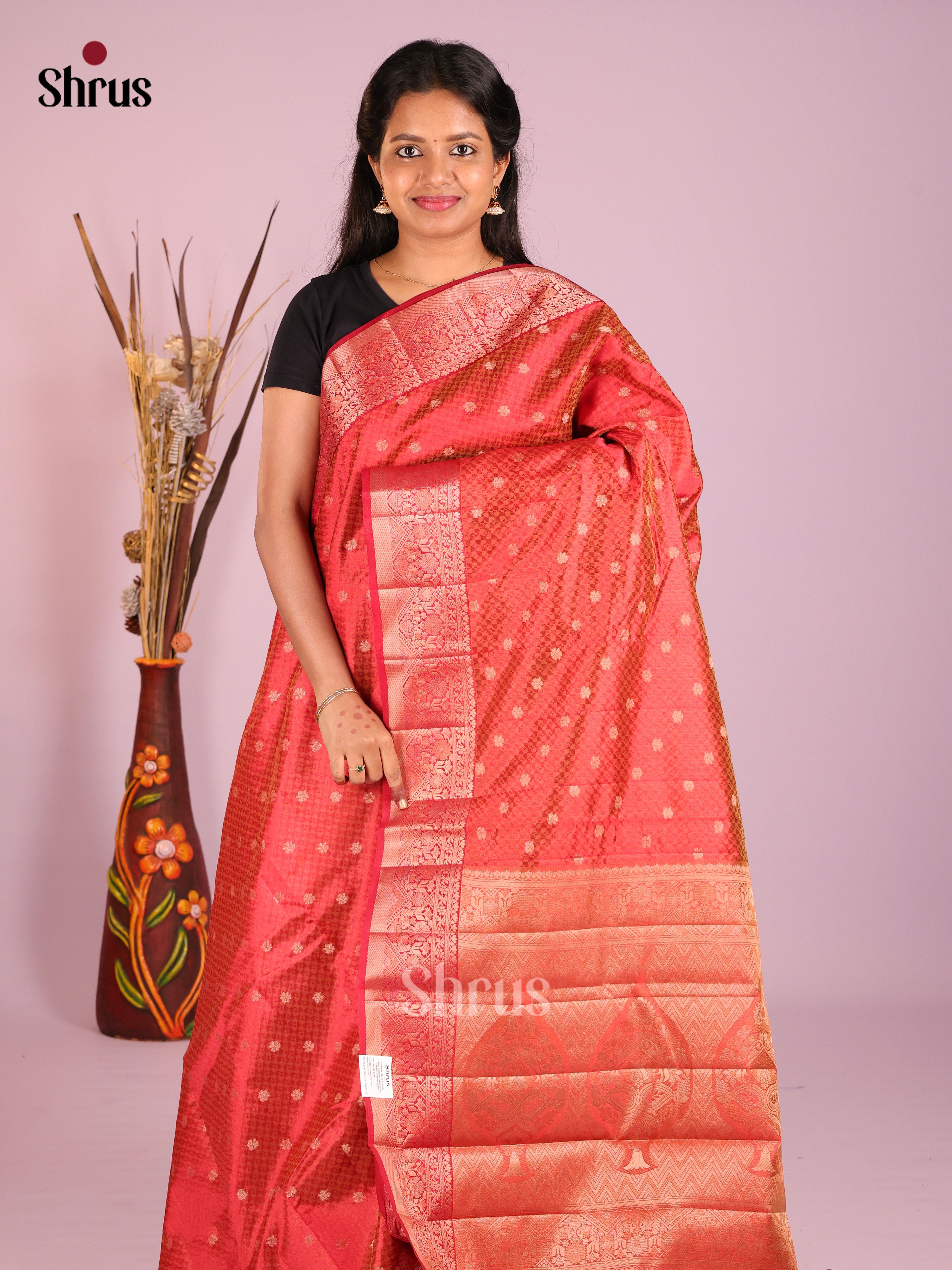 Red - Semi Rawsilk Saree