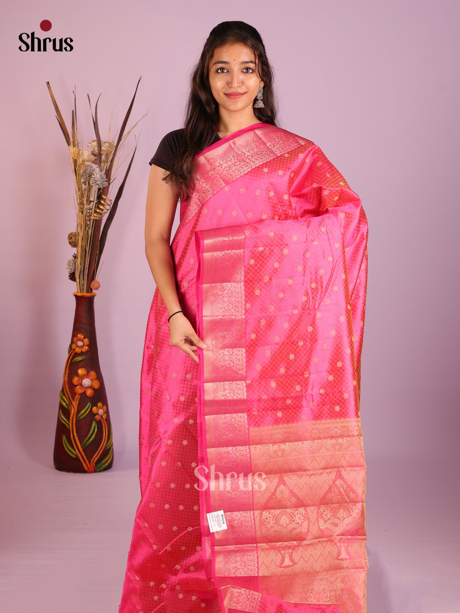 Pink - Semi Rawsilk Saree