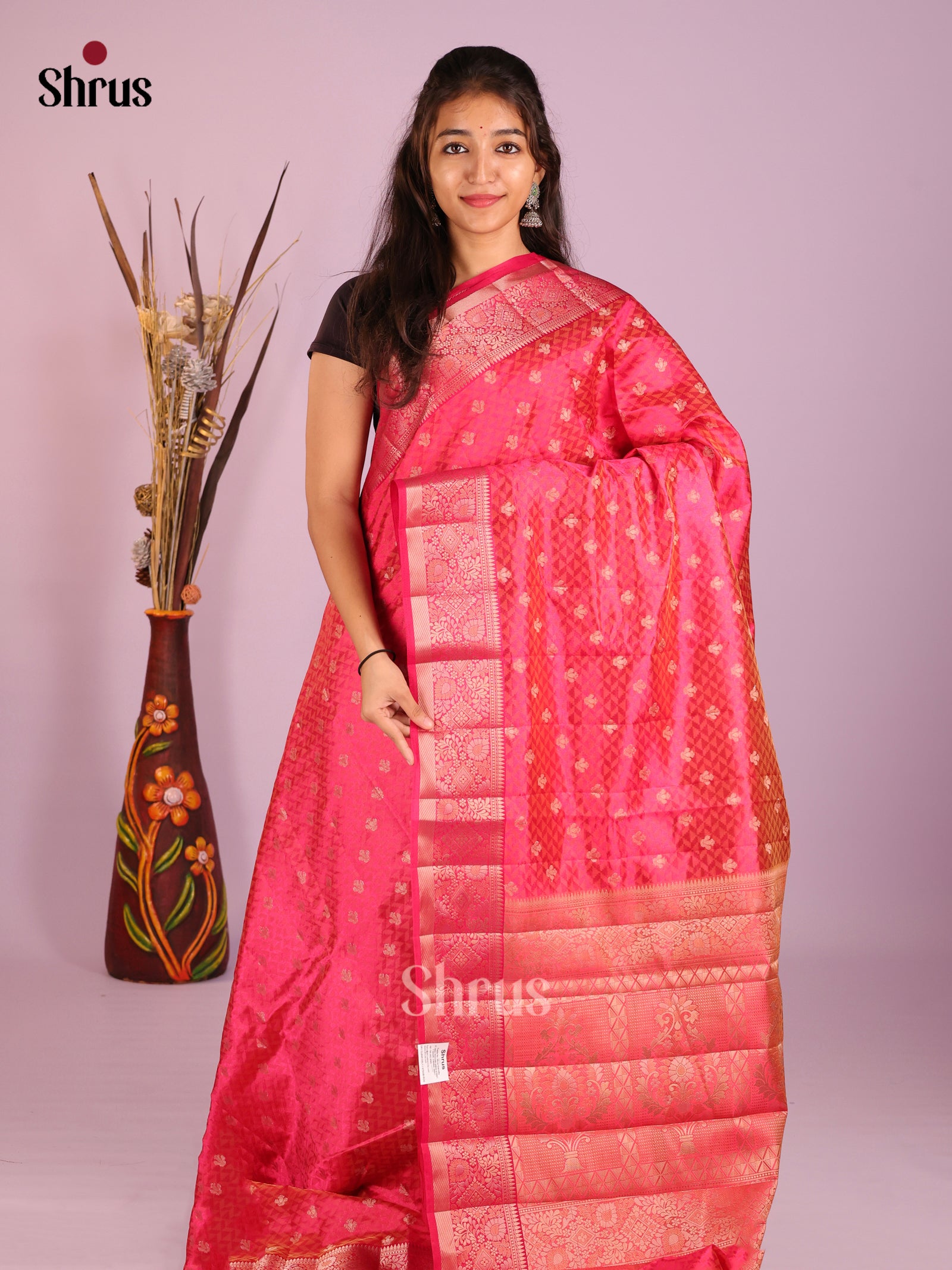 Red- Semi Rawsilk Saree