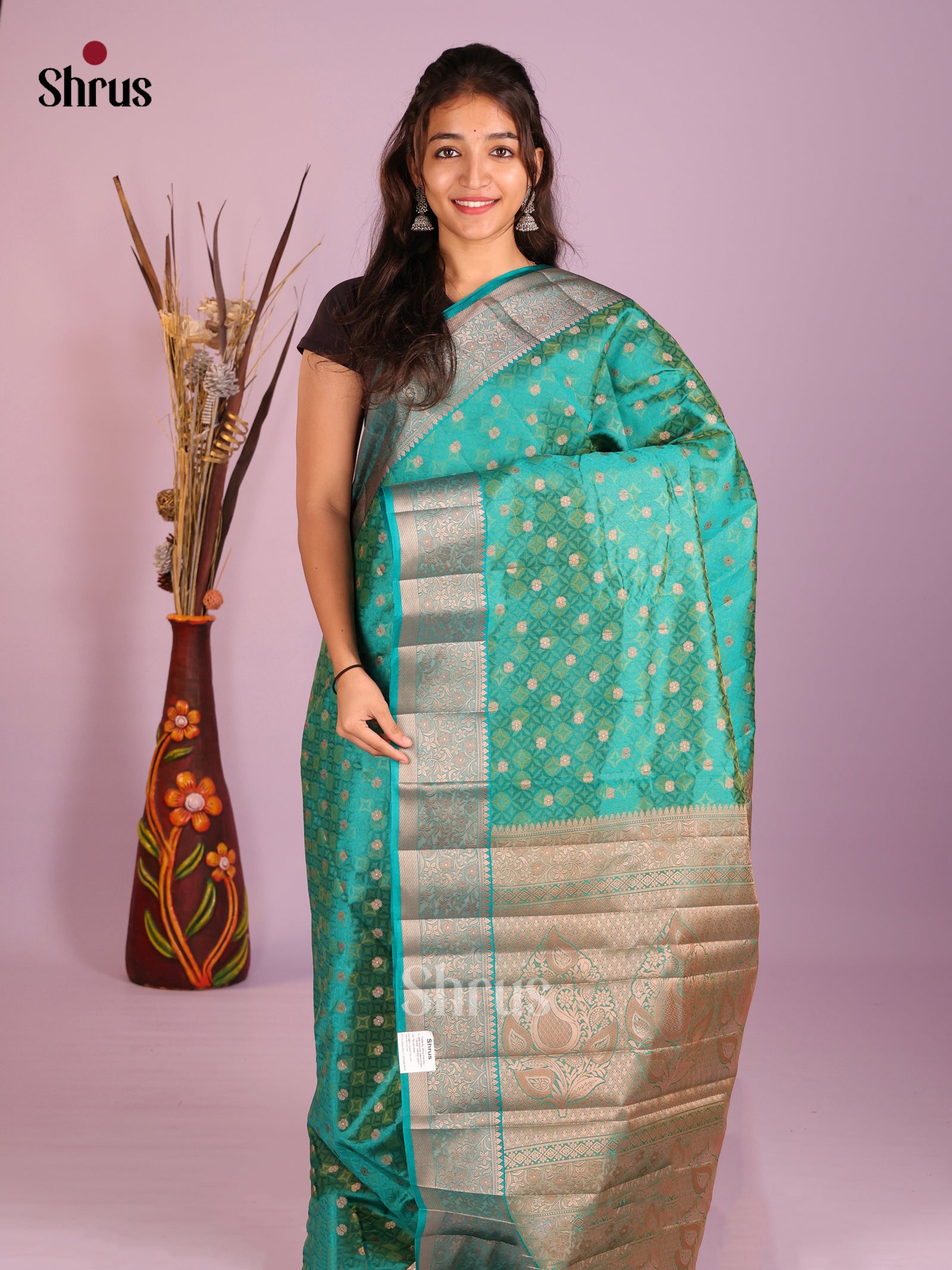 Teal Green - Semi Rawsilk Saree
