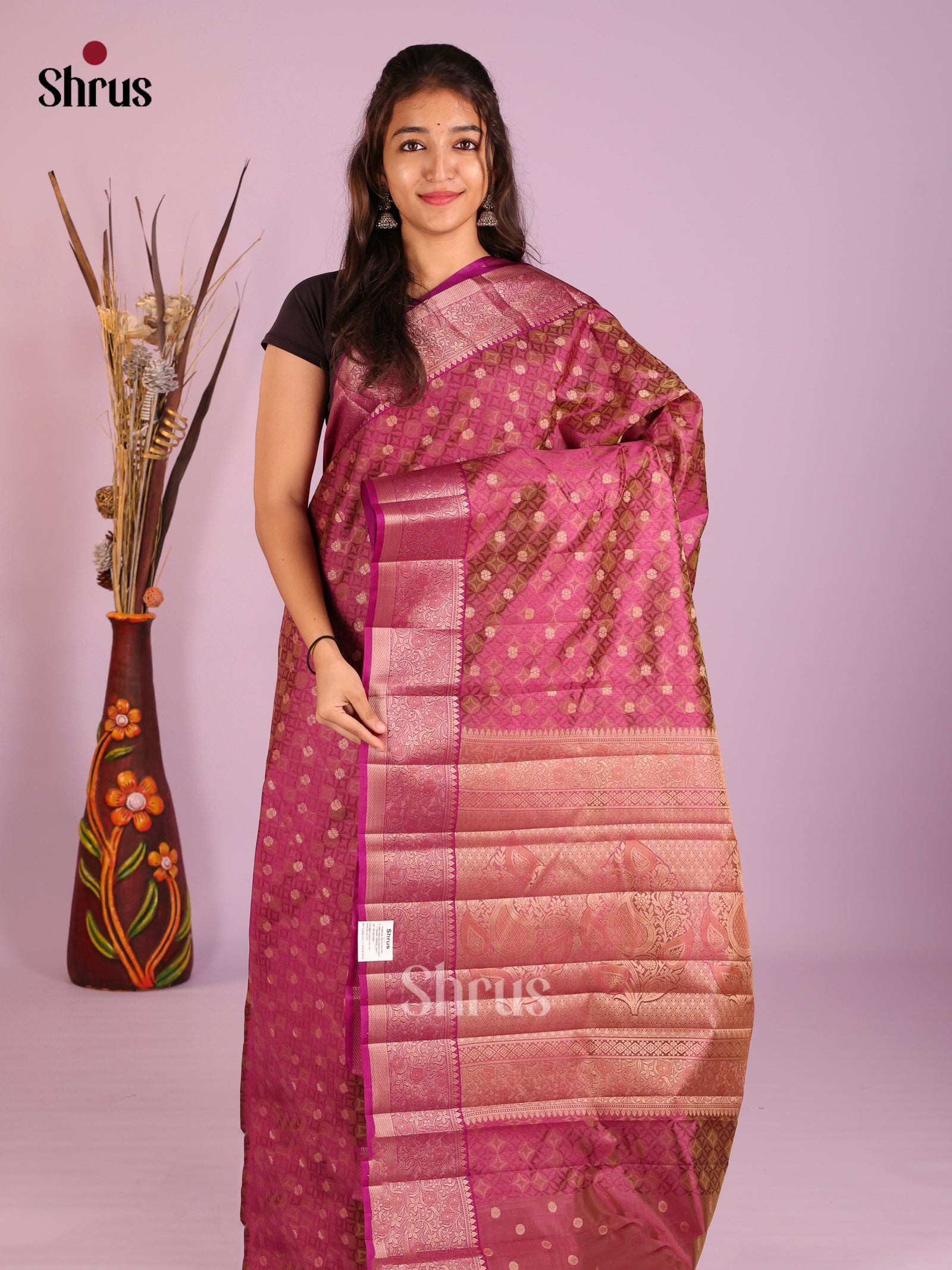 Maroon & Purple - Semi Rawsilk Saree