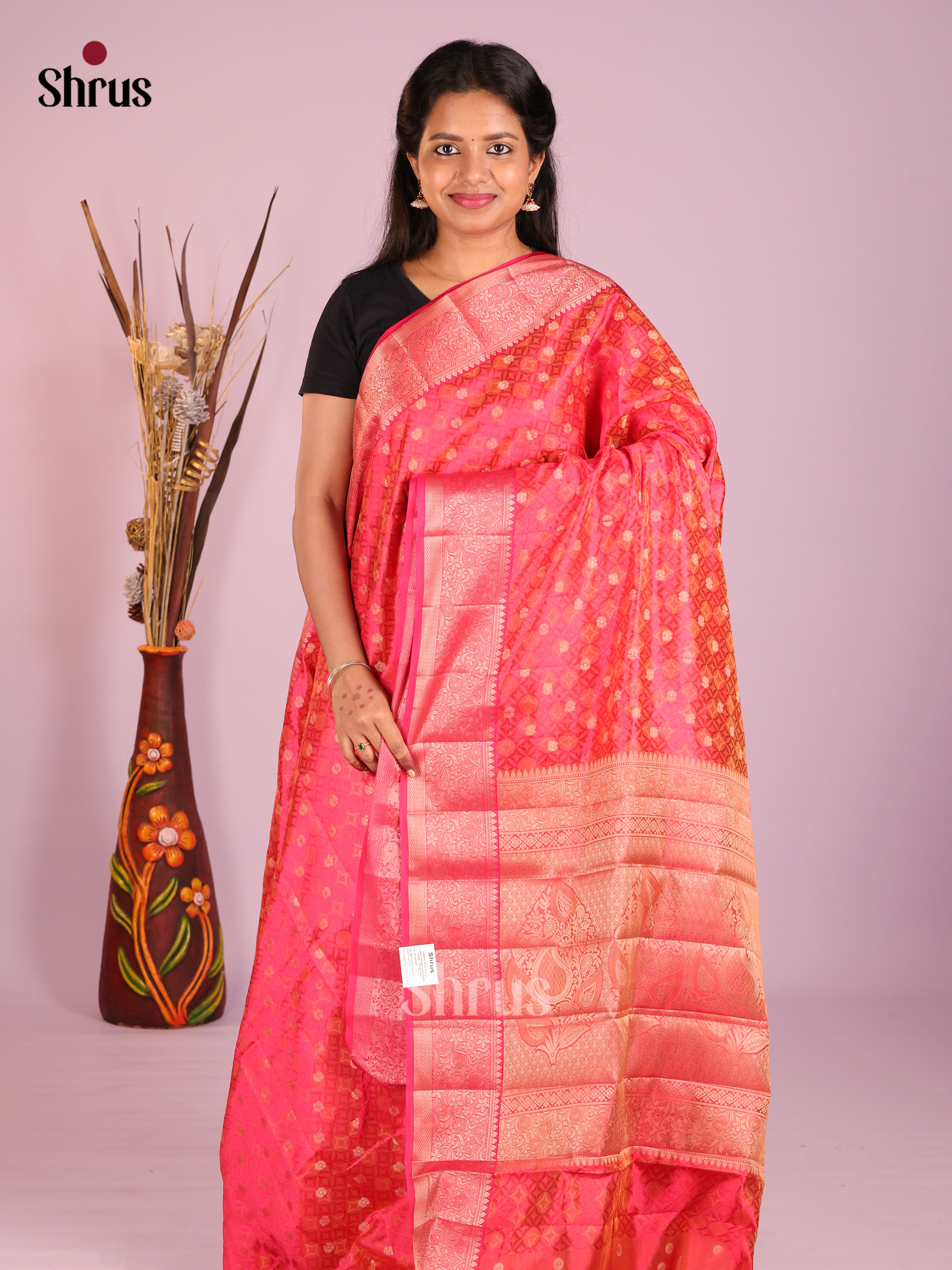 Pink - Semi Rawsilk Saree