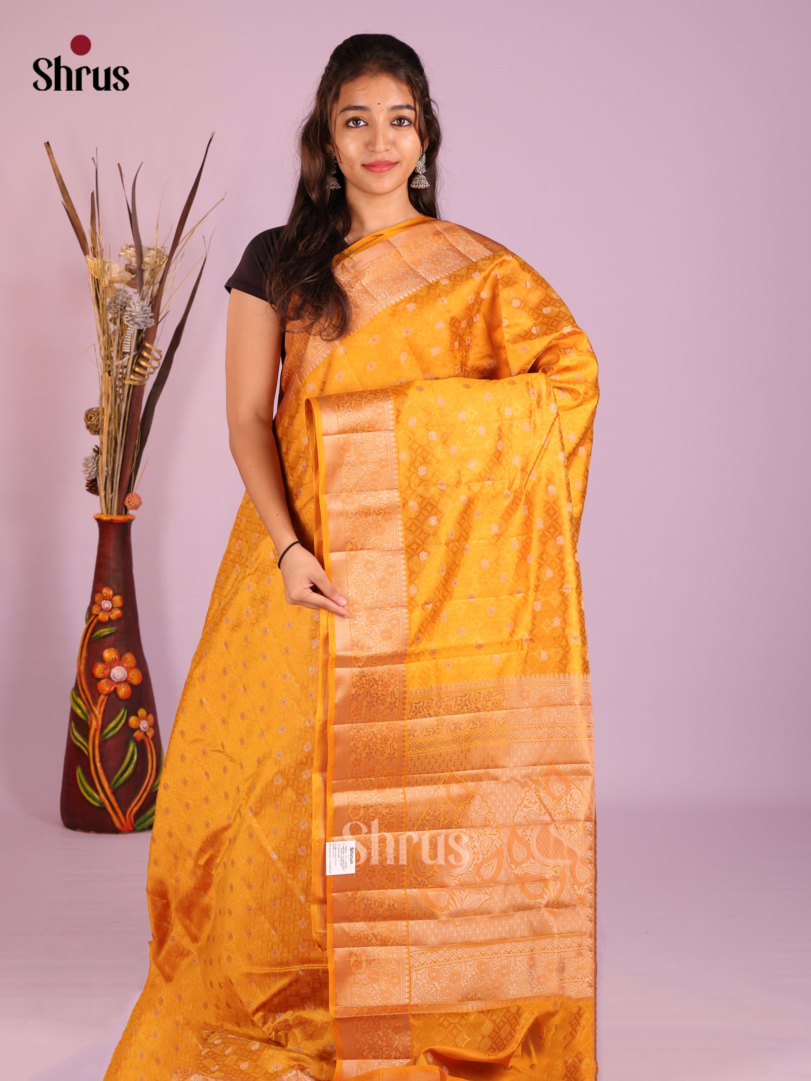 Mustard- Semi Rawsilk Saree