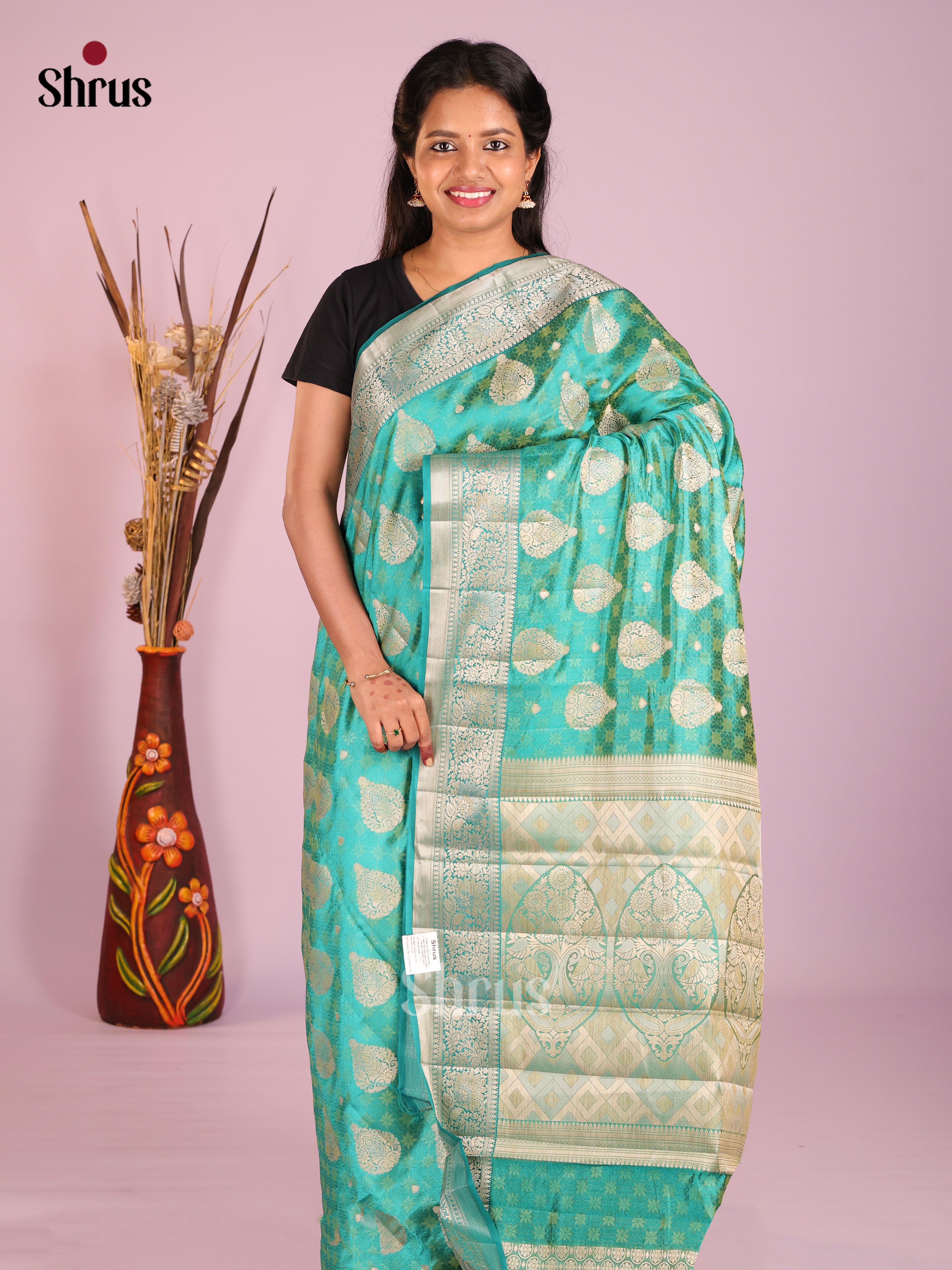 Teal & Green  - Semi Rawsilk Saree