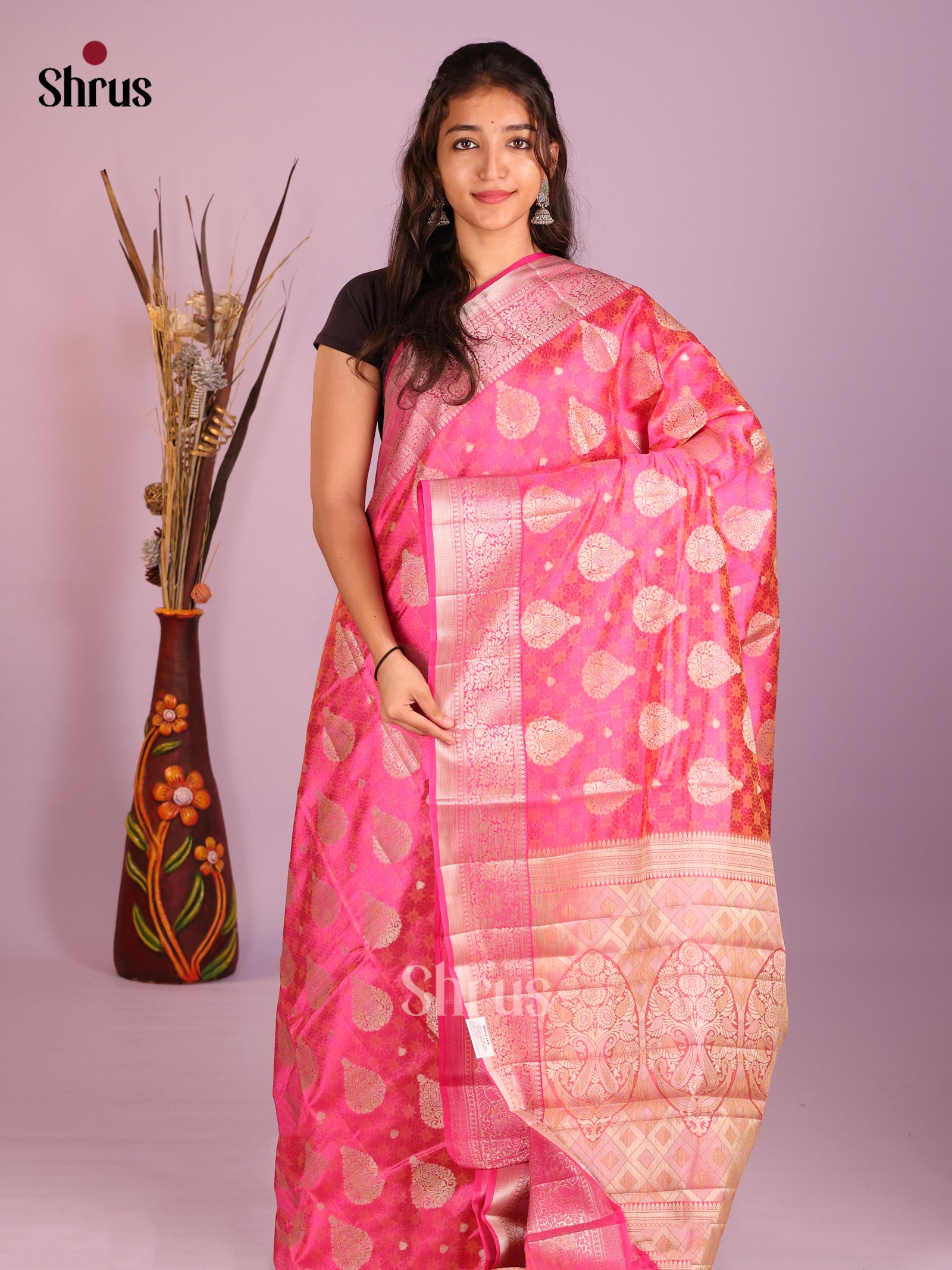 pink- Semi Rawsilk Saree