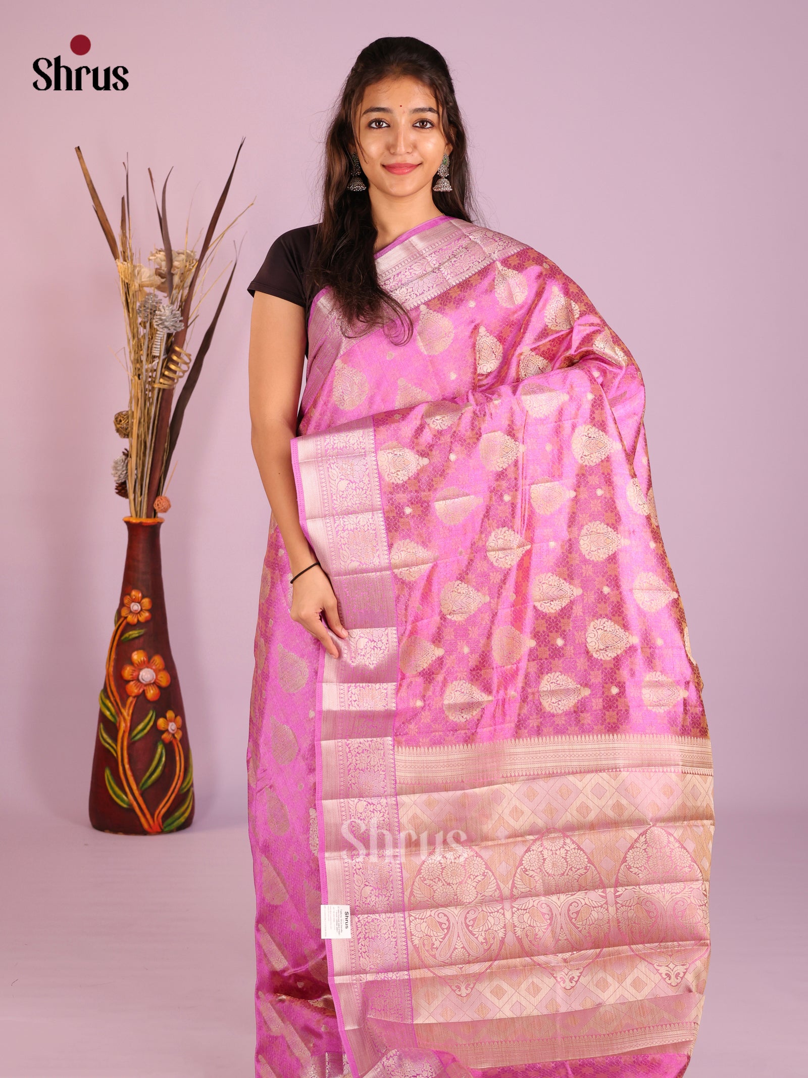Pink - Semi Rawsilk Saree