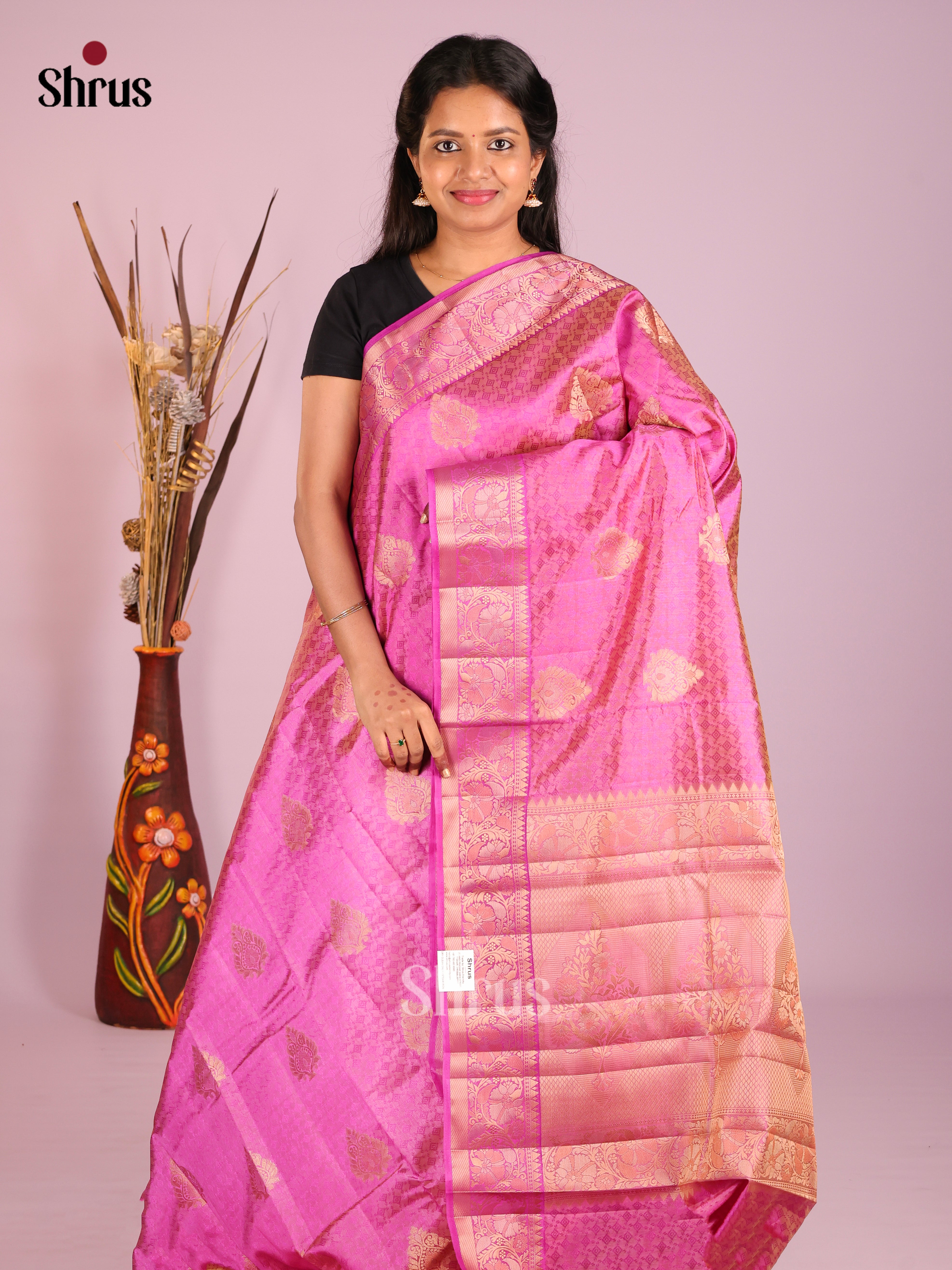 Majenta Pink- Semi Rawsilk Saree