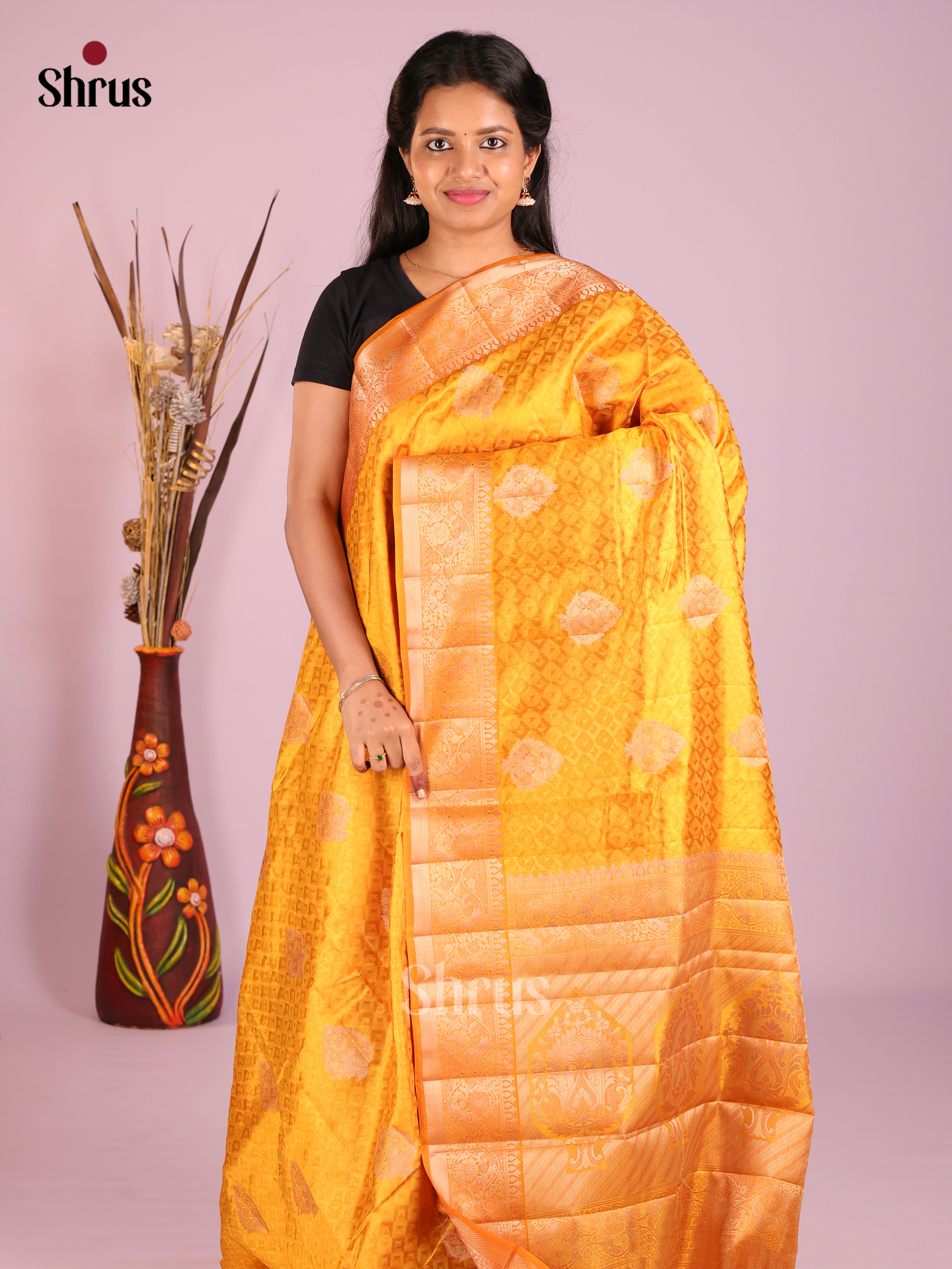 Mustard- Semi Rawsilk Saree