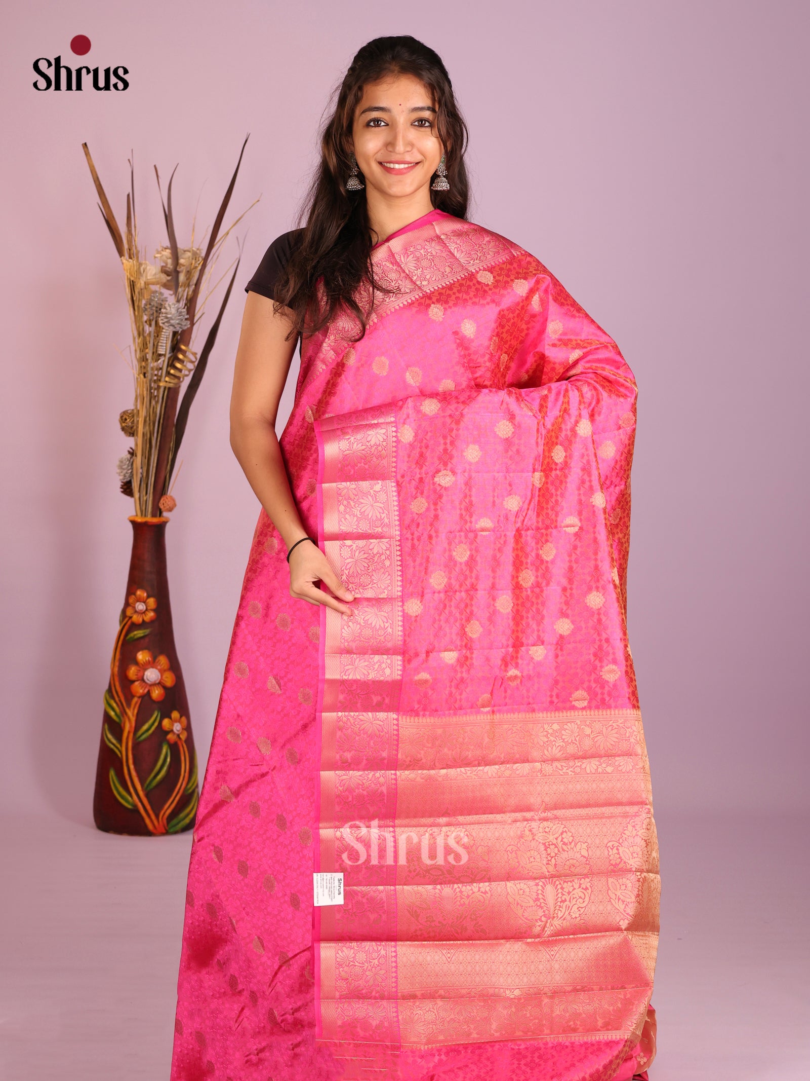 Pink - Semi Rawsilk Saree