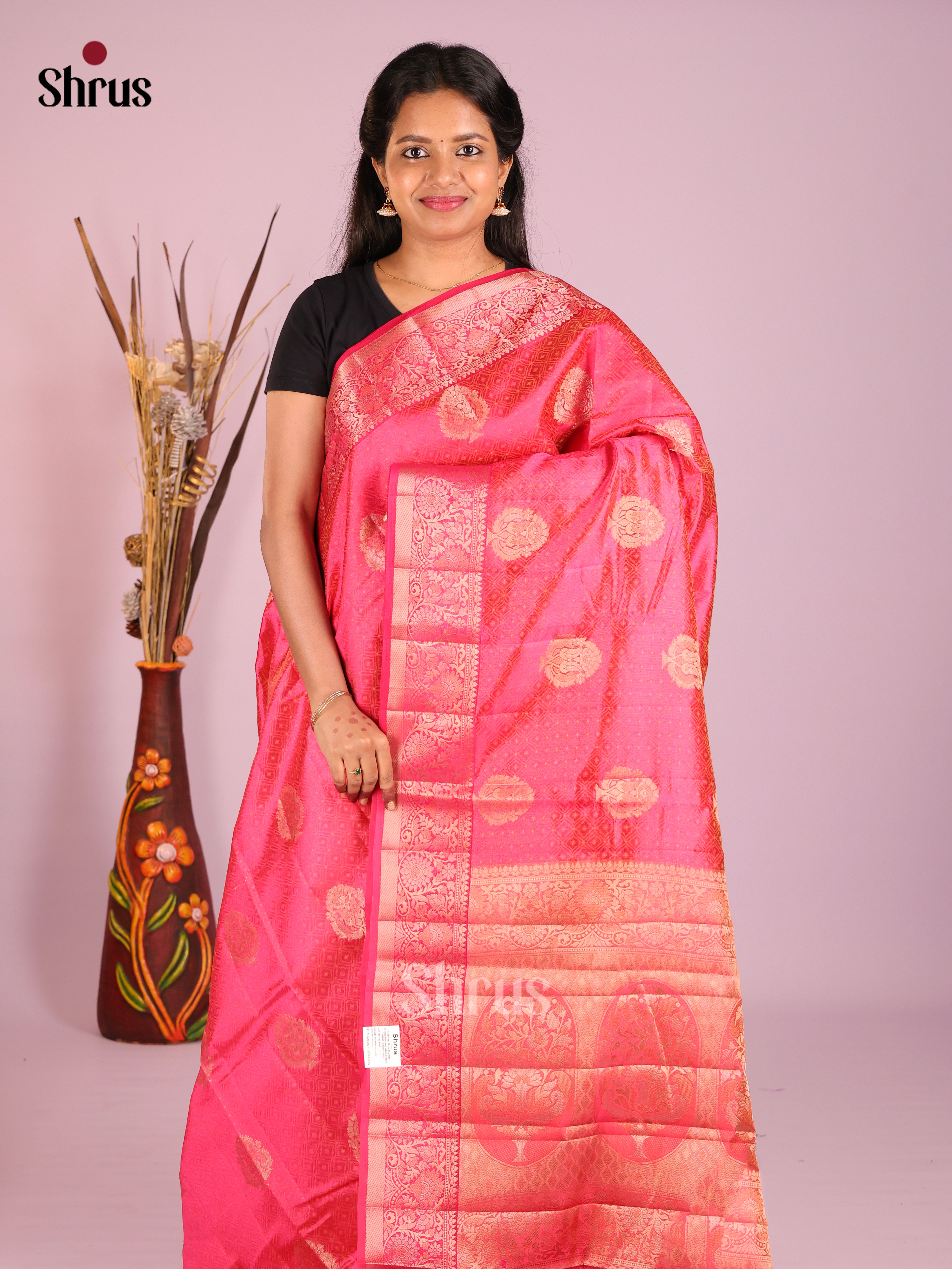 Pink - Semi Rawsilk Saree