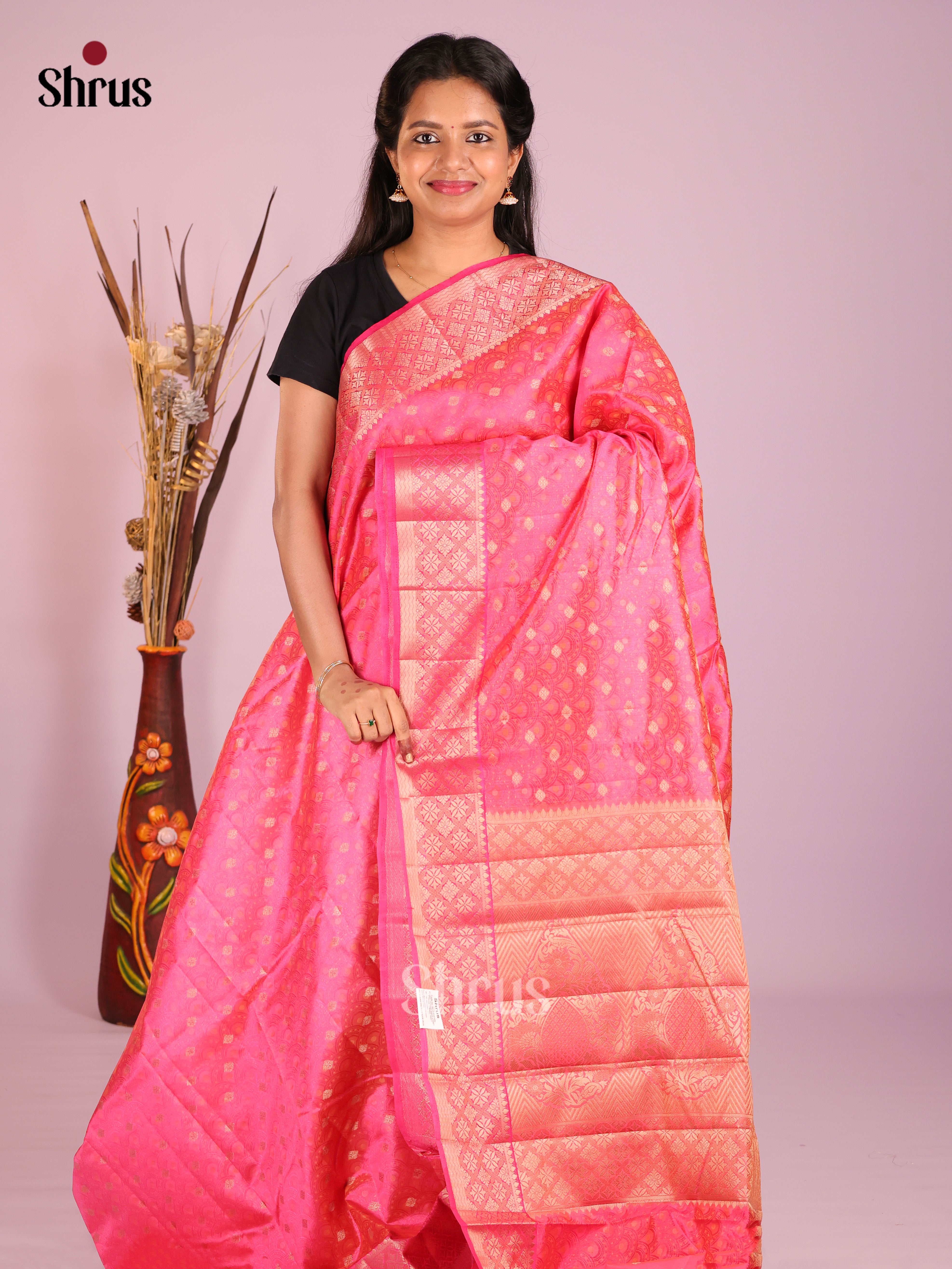 Pink- Semi Rawsilk Saree