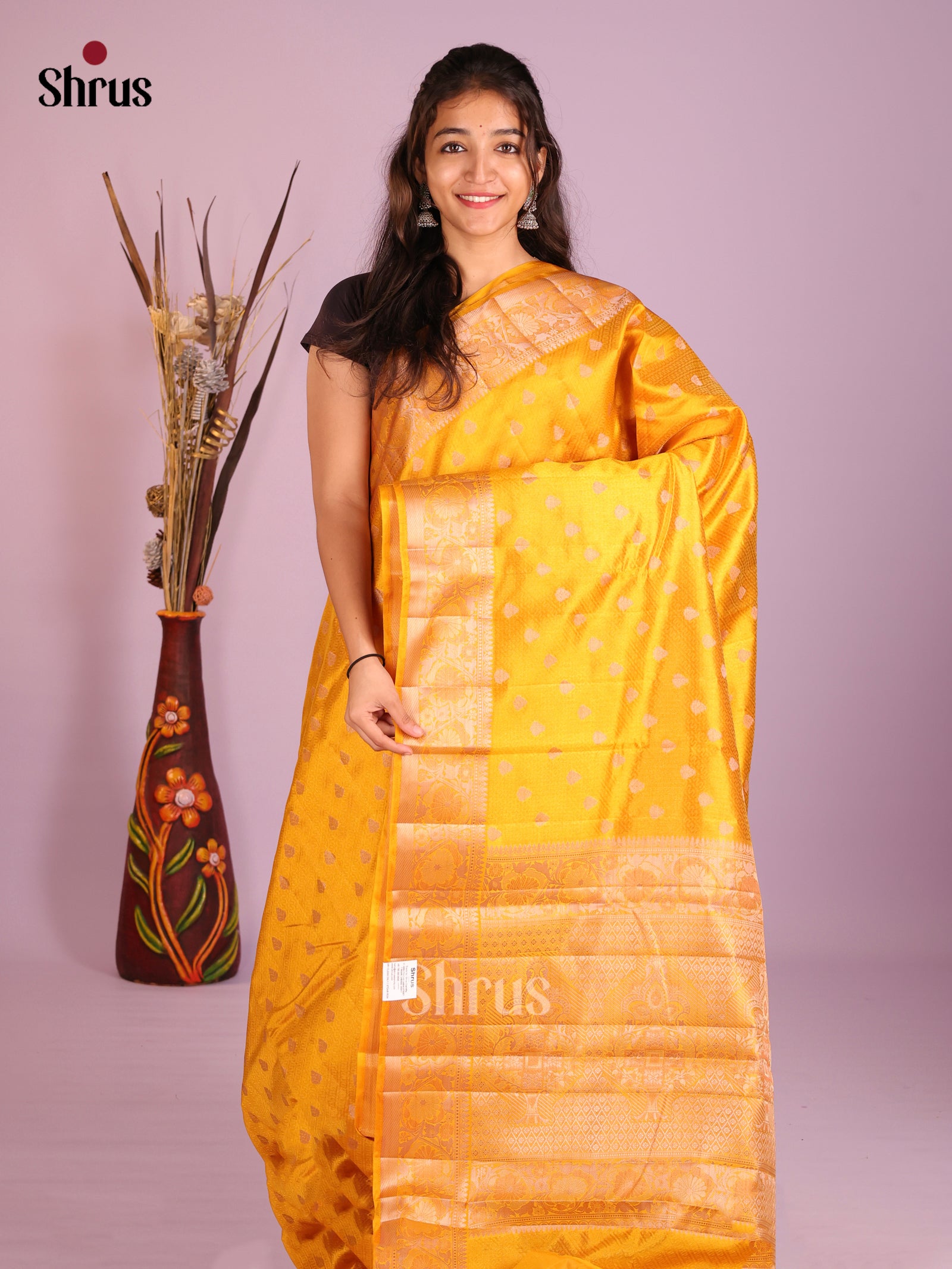 Yellow - Semi Rawsilk Saree