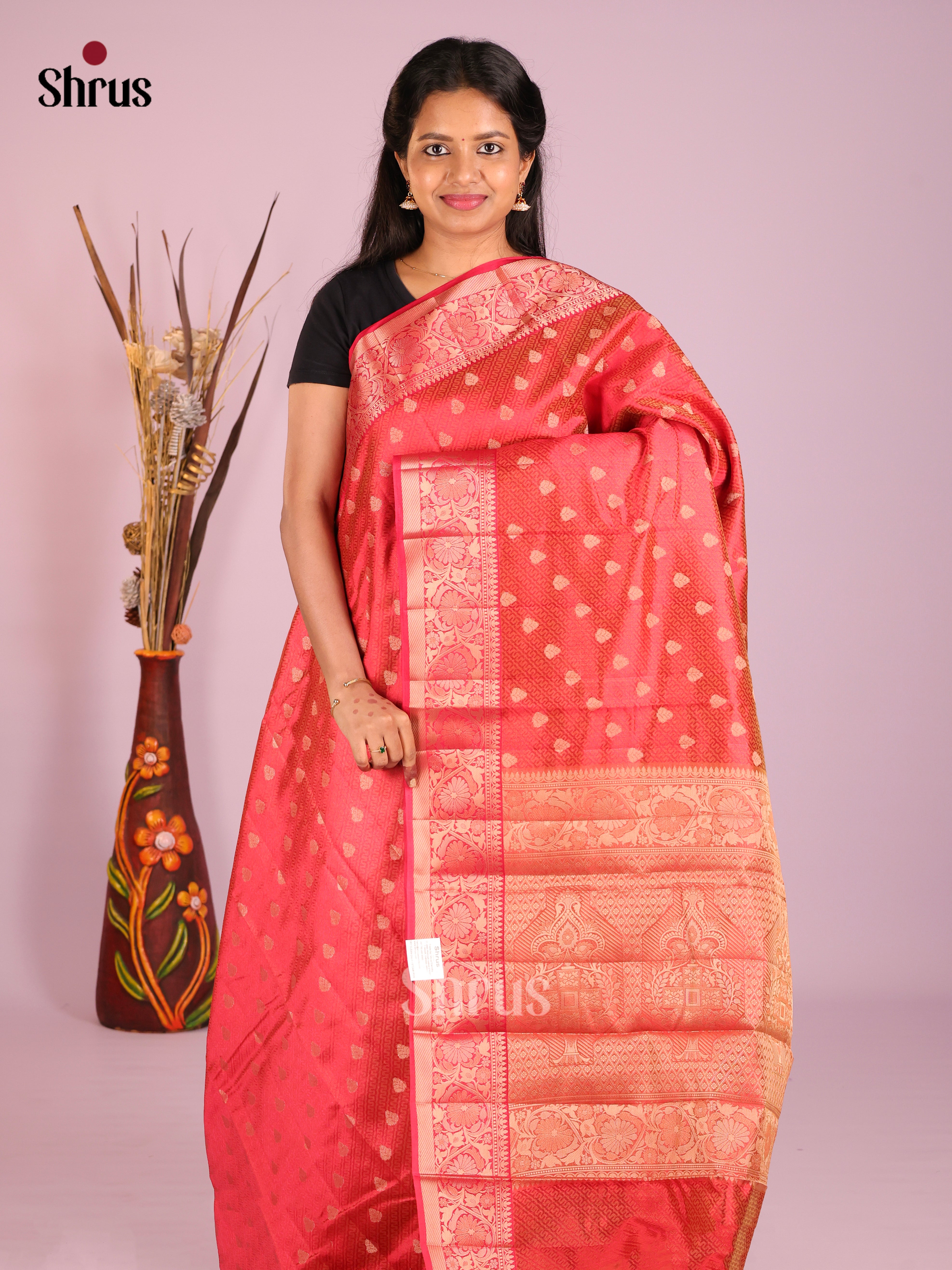 Red- Semi Rawsilk Saree