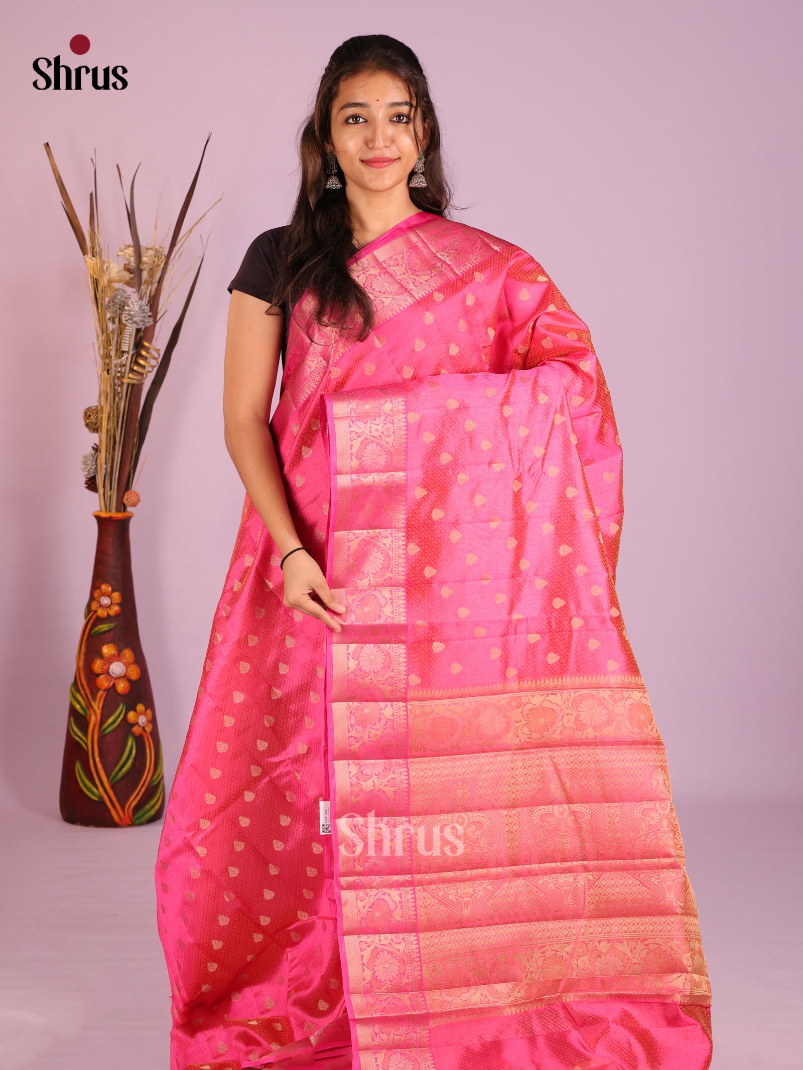 Pink- Semi Rawsilk Saree