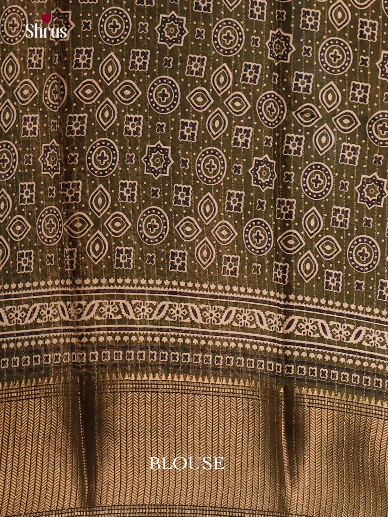 Cream & Green- Semi Crepe Saree