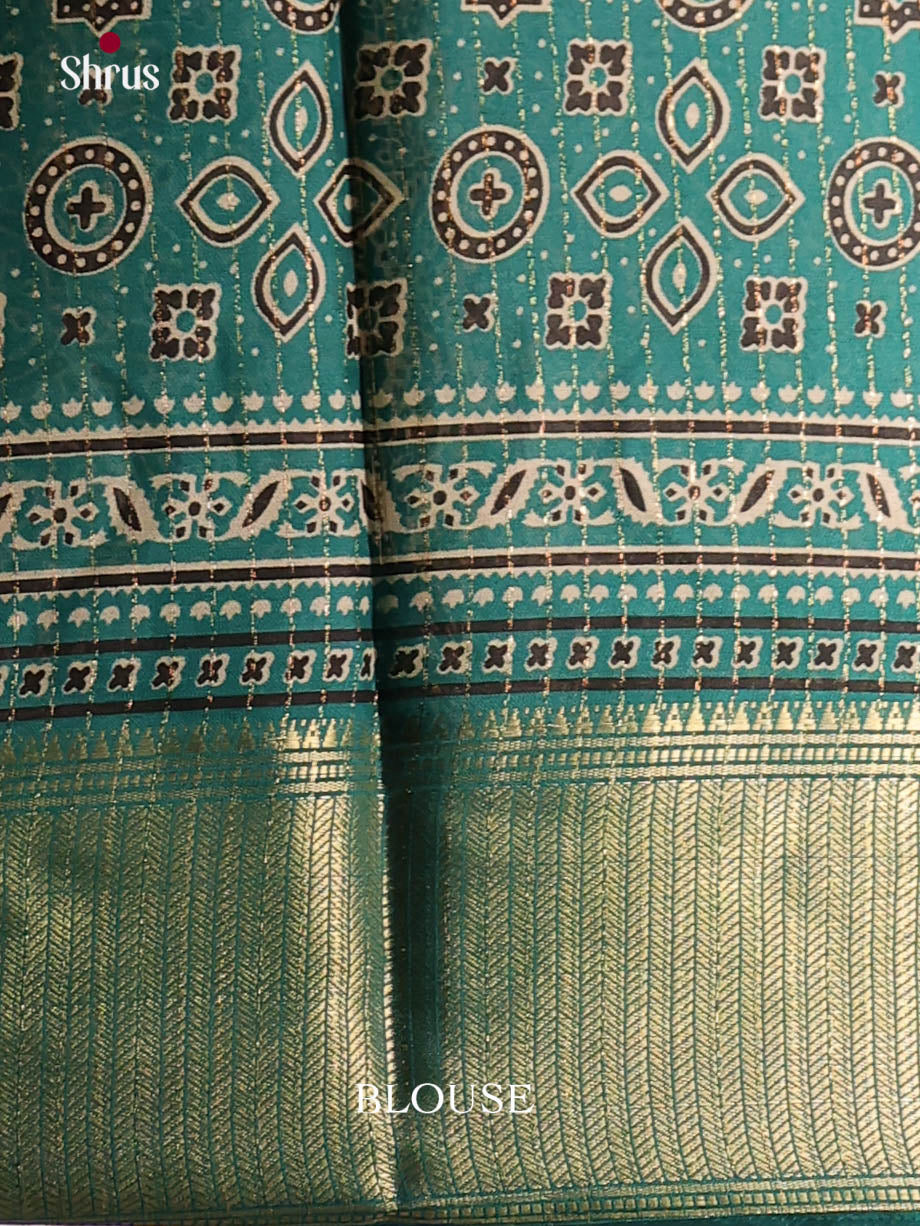 Cream & Green - Semi Crepe Saree