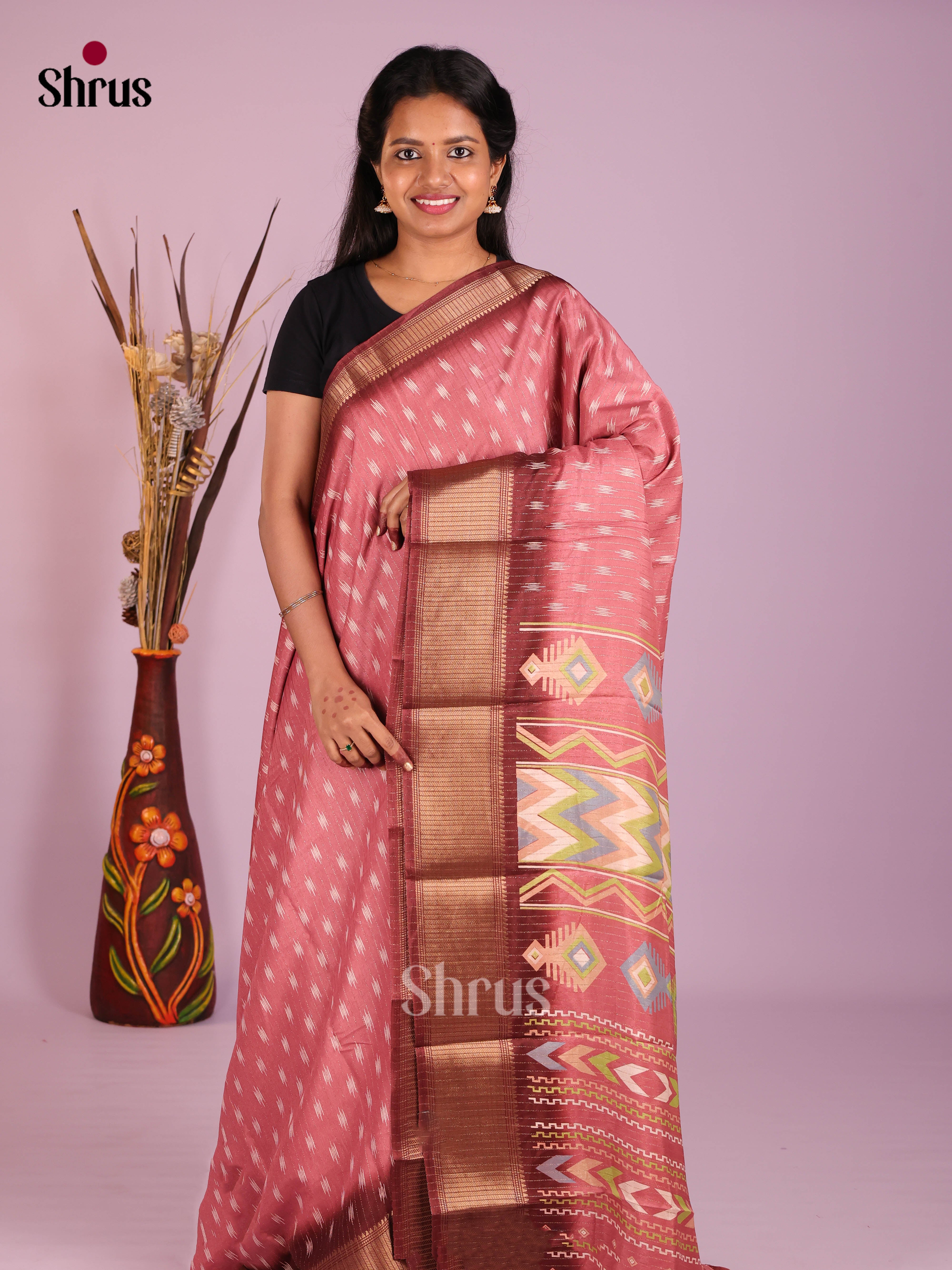 Pink & Maroon - Semi Crepe Saree - Shop on Shrus.com