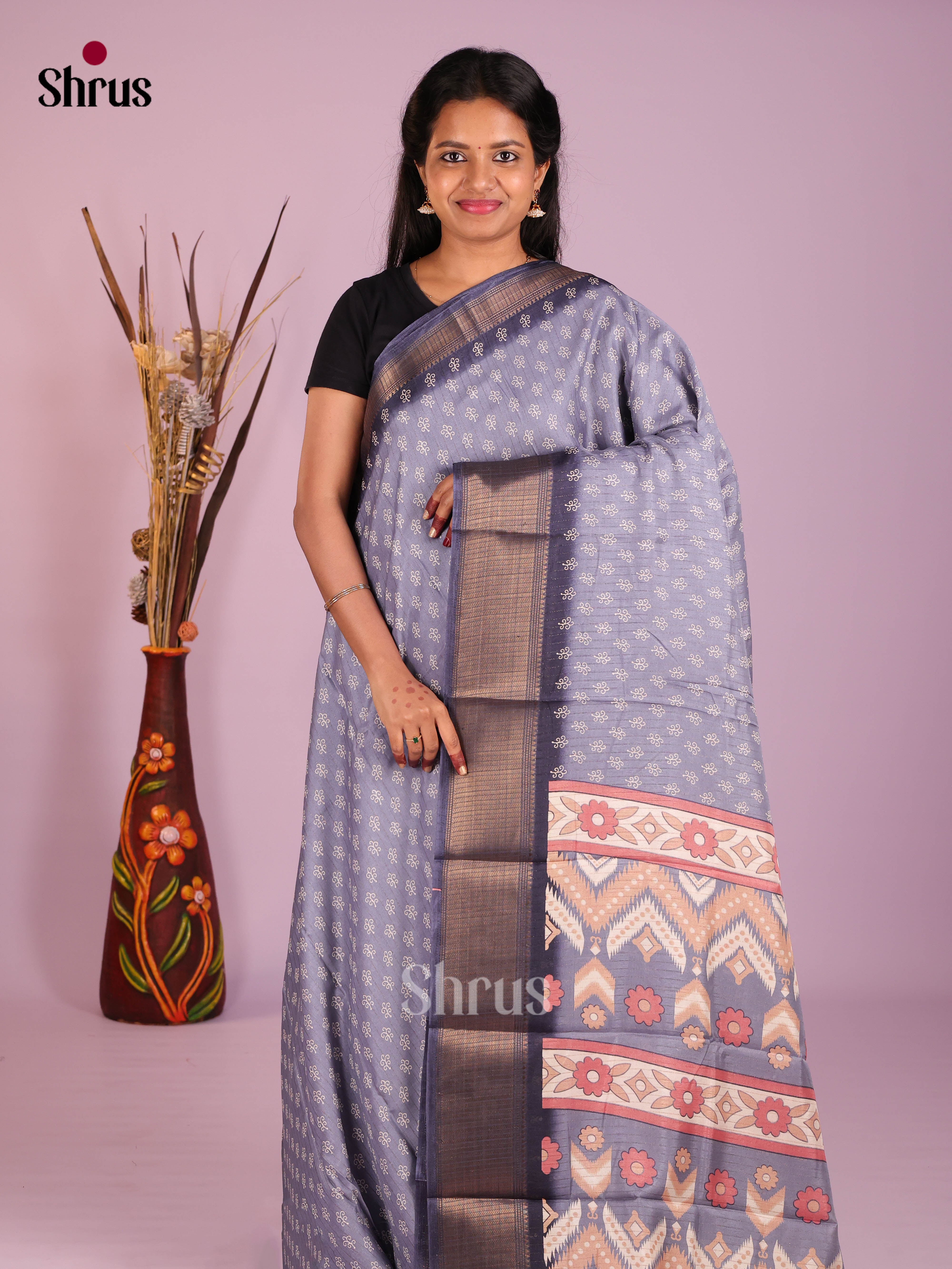 Light Blue- Semi Crepe Saree - Shop on Shrus.com