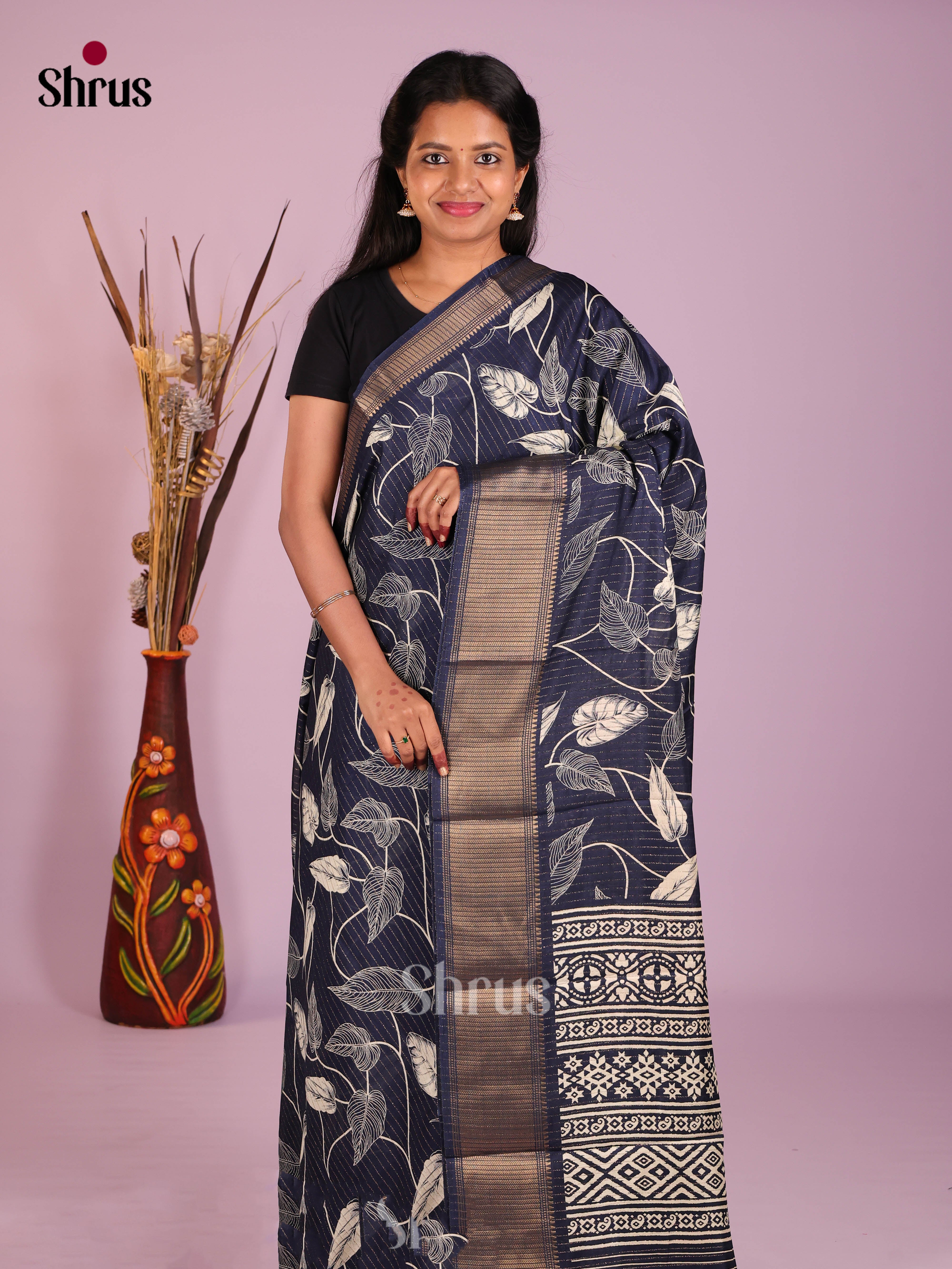 Blue - Semi Crepe Saree