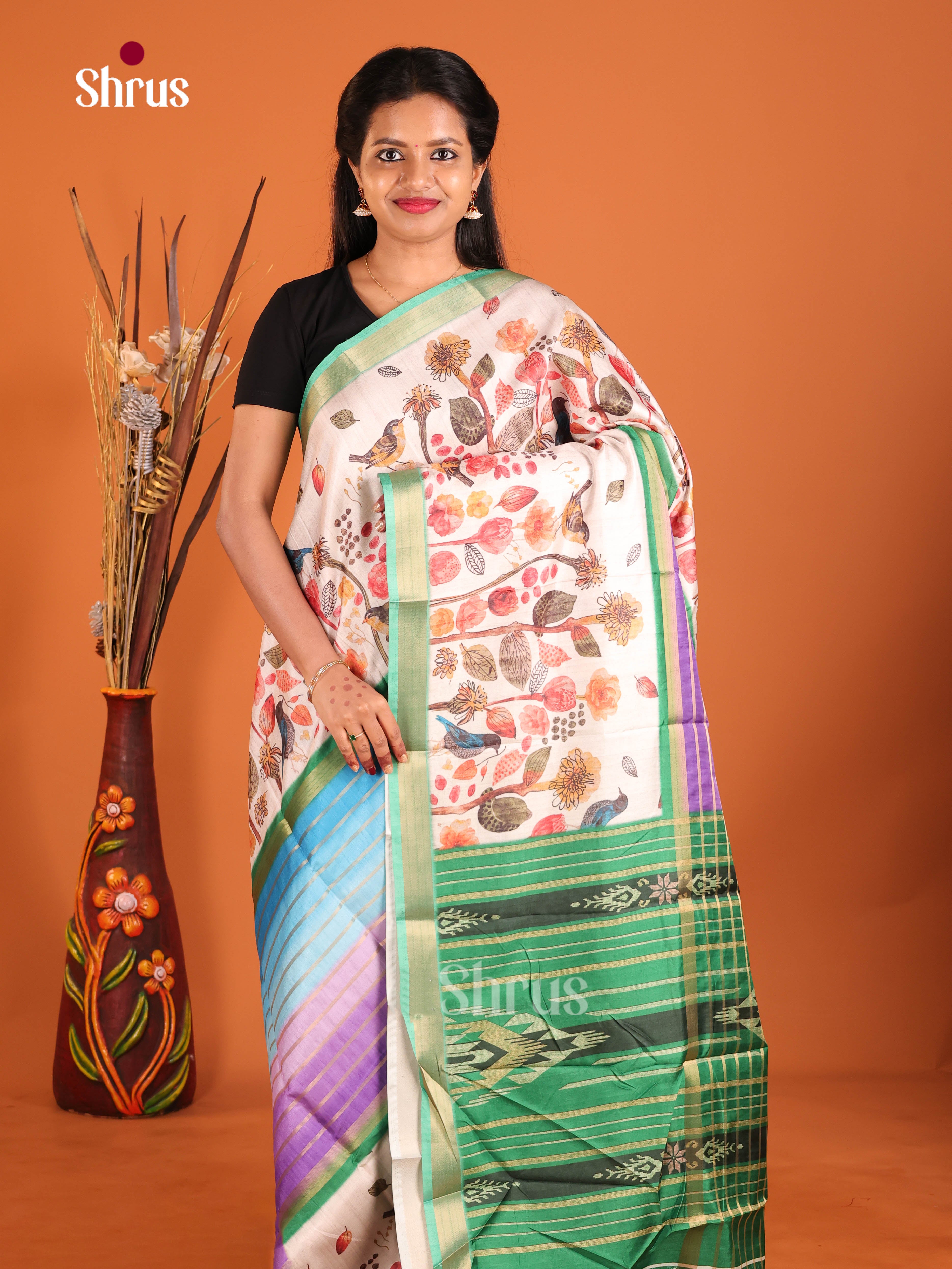 Purple & Green  - Semi matka Saree