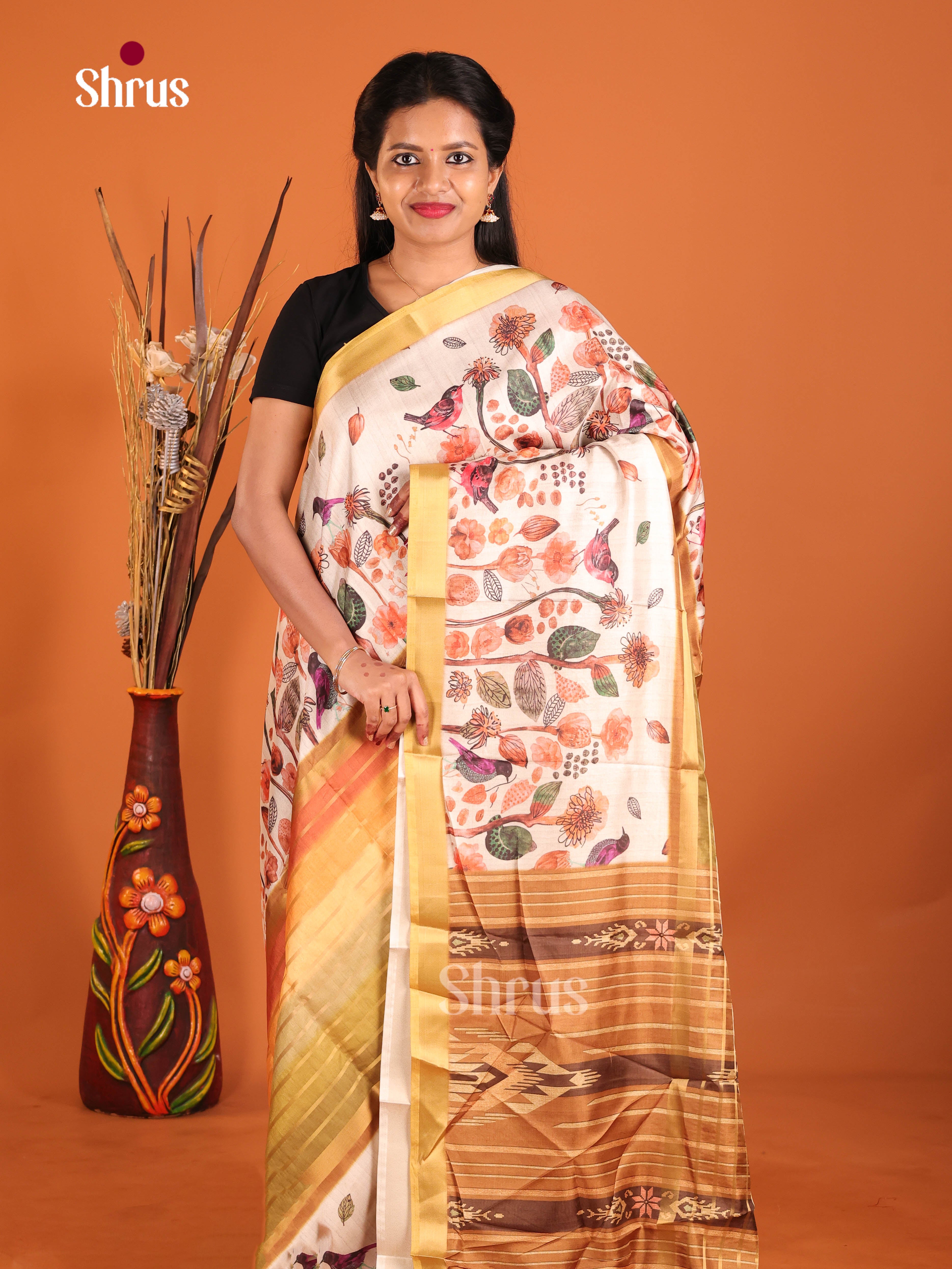 Mustard & Cream - Semi matka Saree
