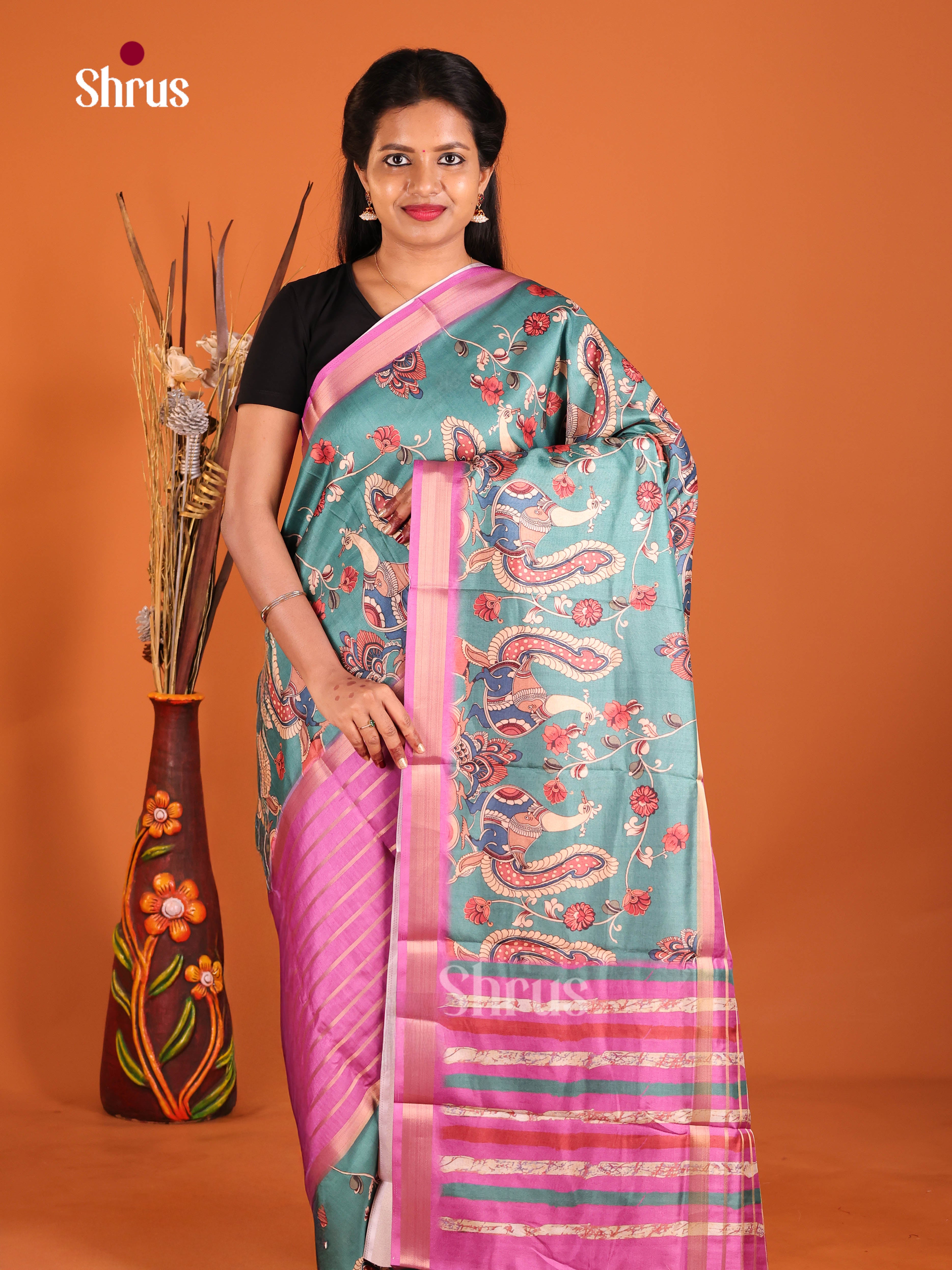 Pink & Teal - Semi matka Saree