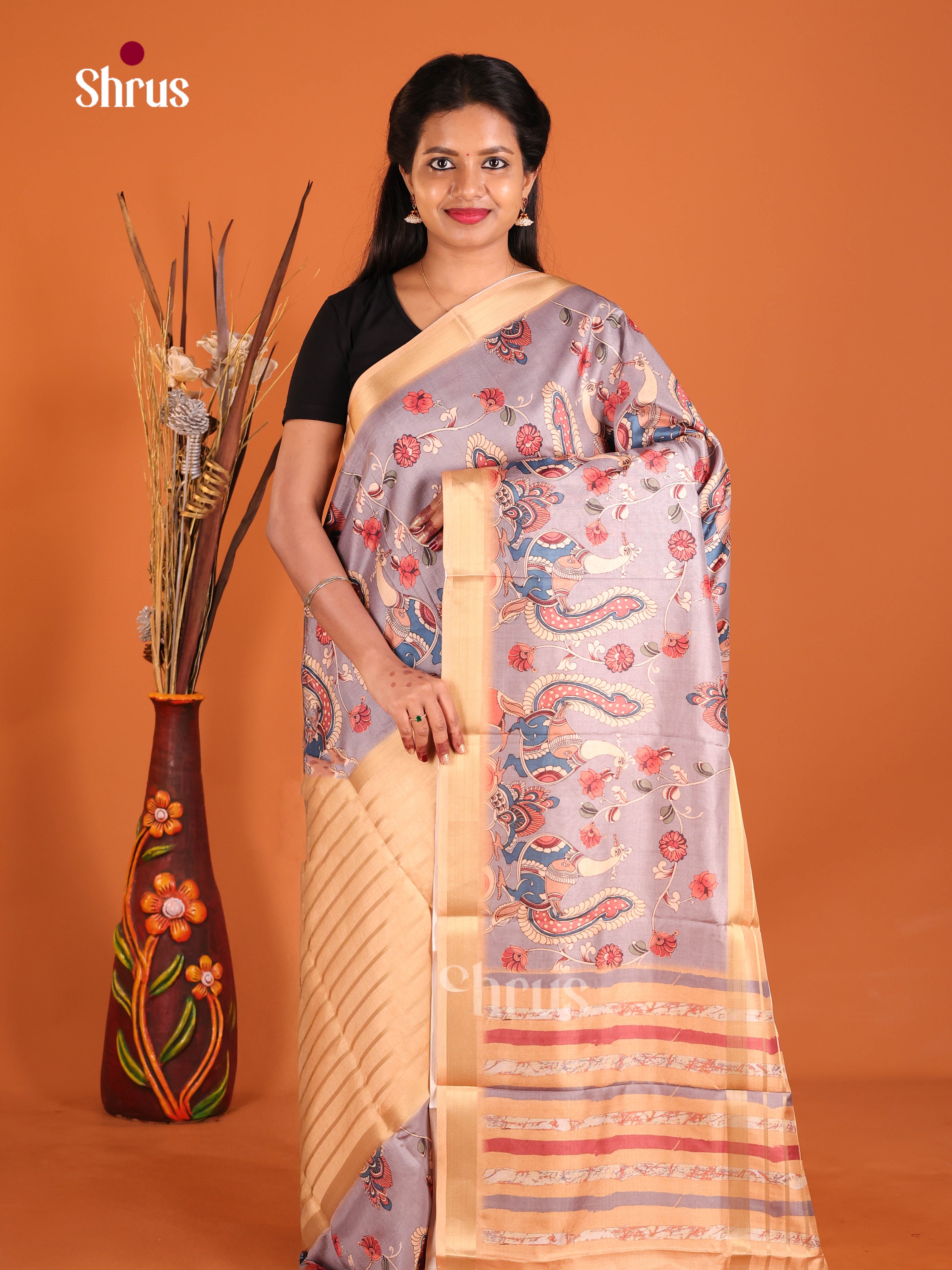 Peach & Purple - Semi matka Saree