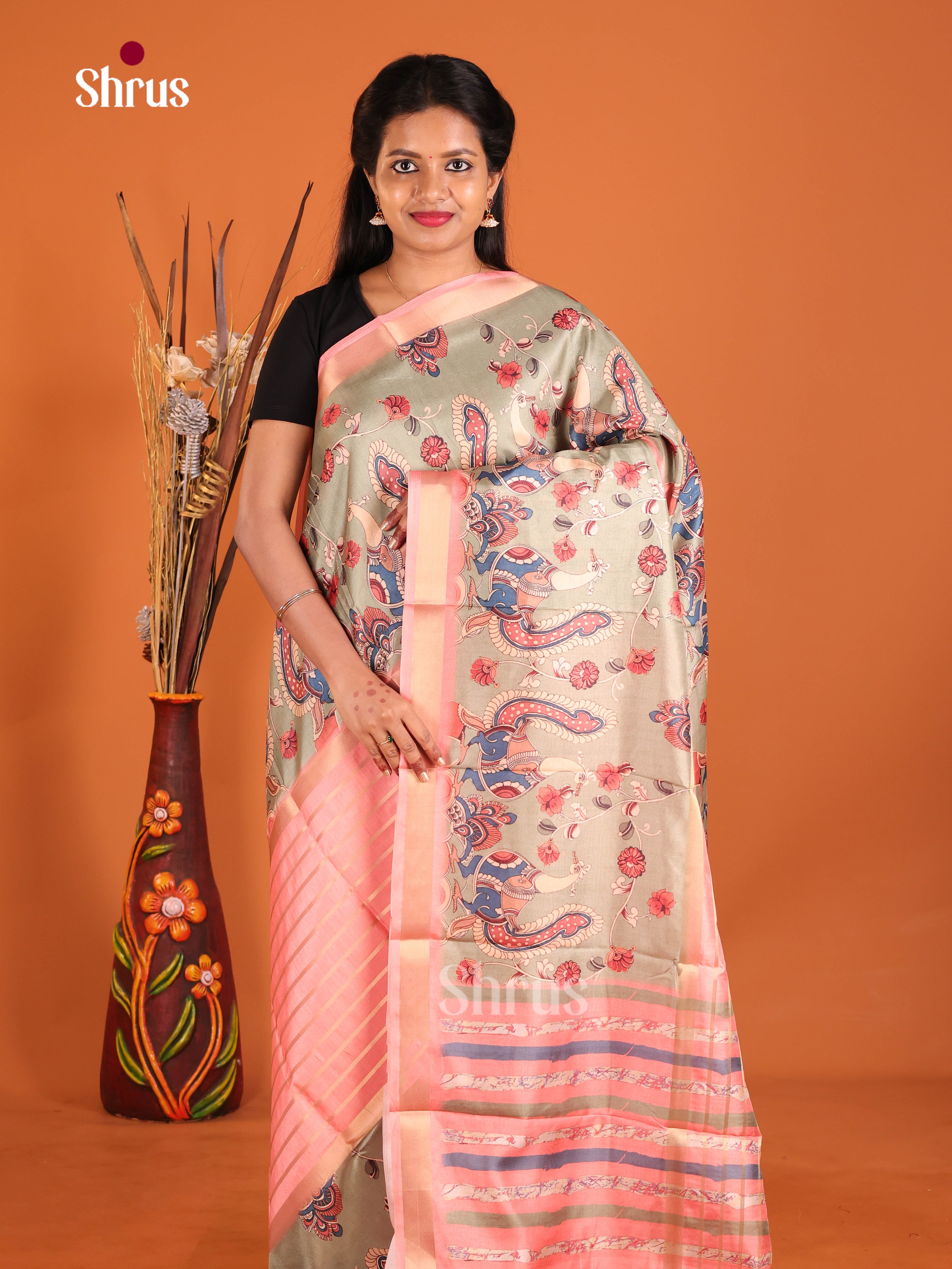 Pink & Grey- Semi matka Saree