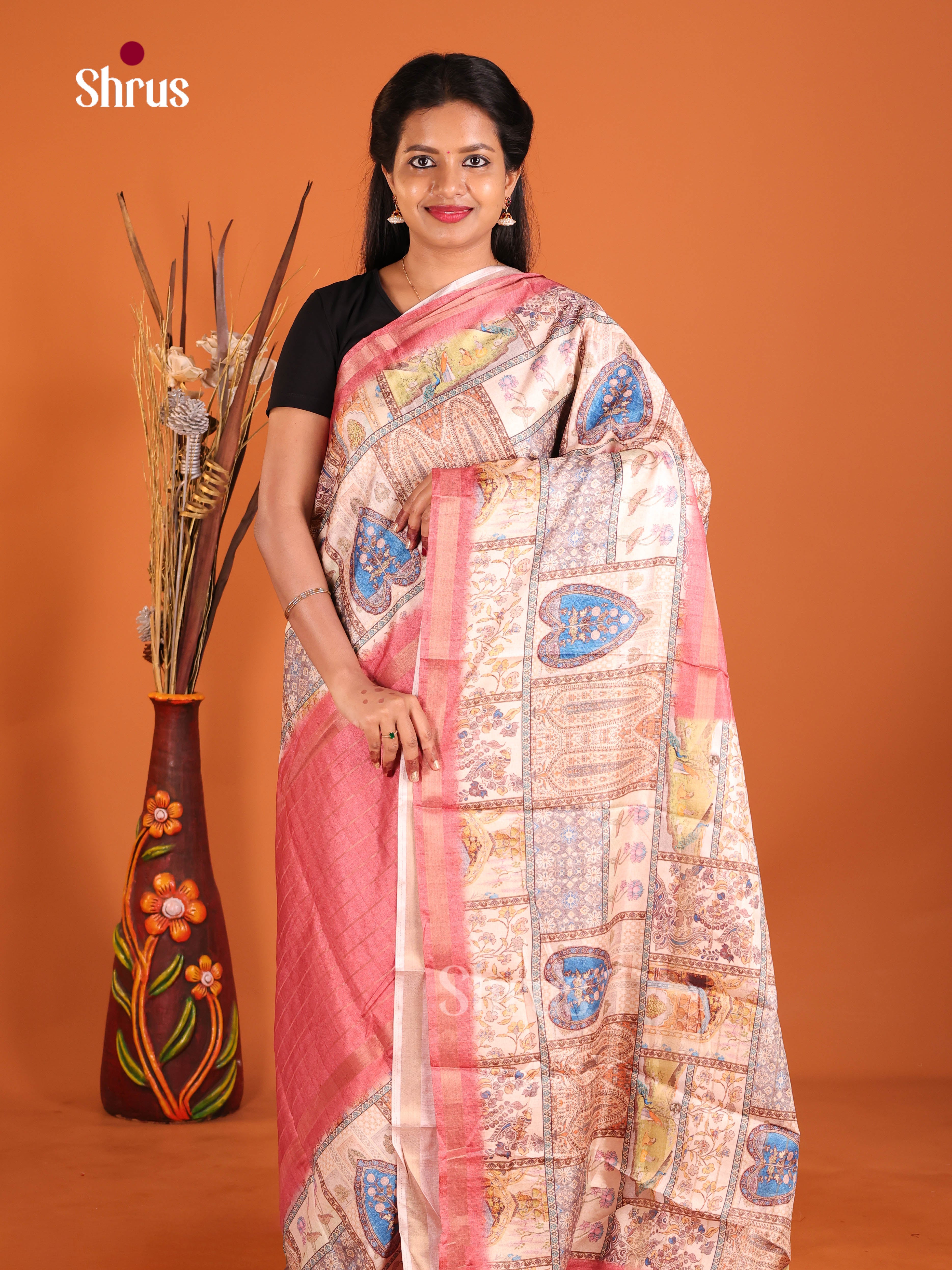 Pink & Cream- Semi matka Saree