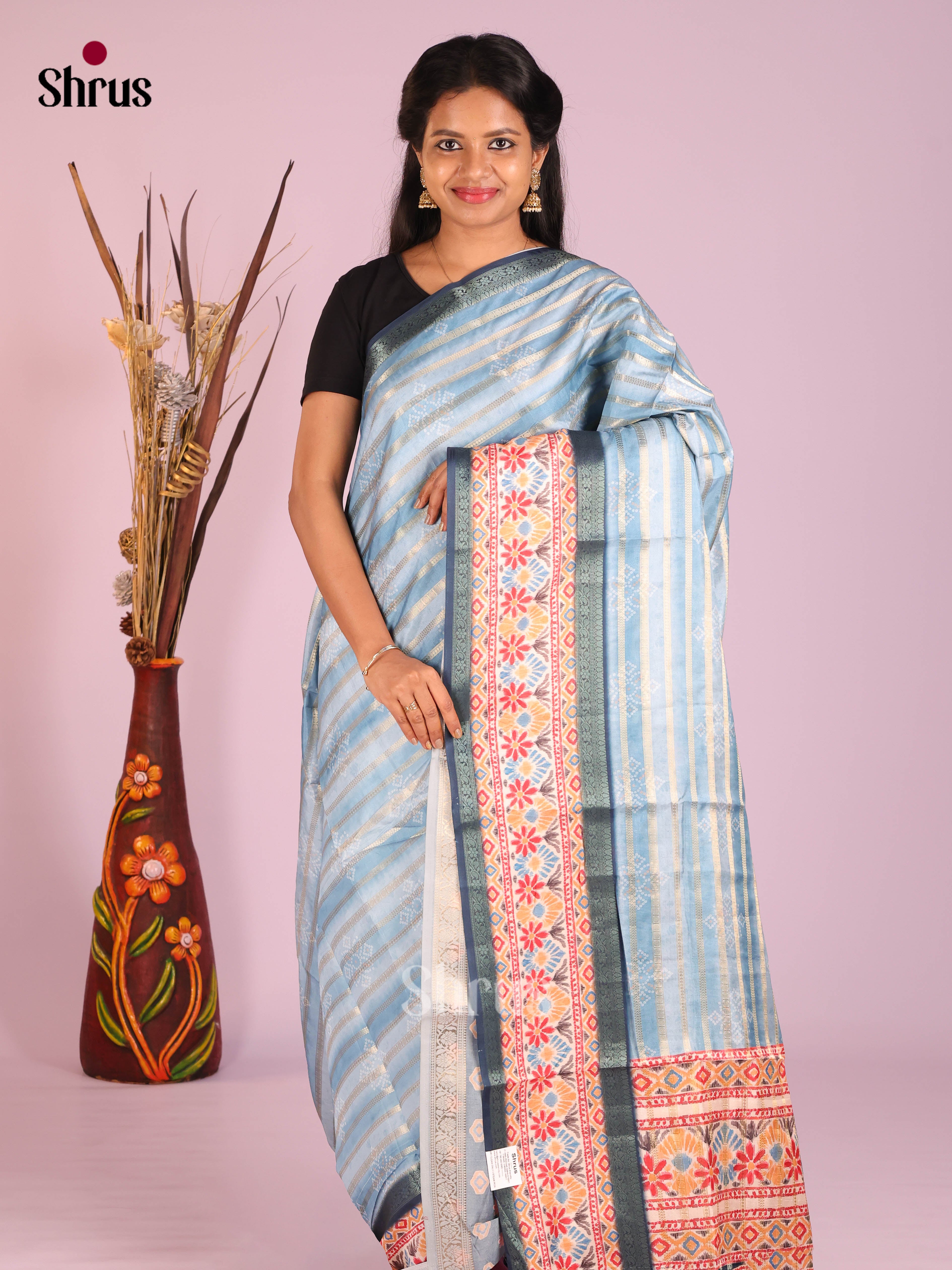 Light Blue & Blue - Semi Dola silk Saree