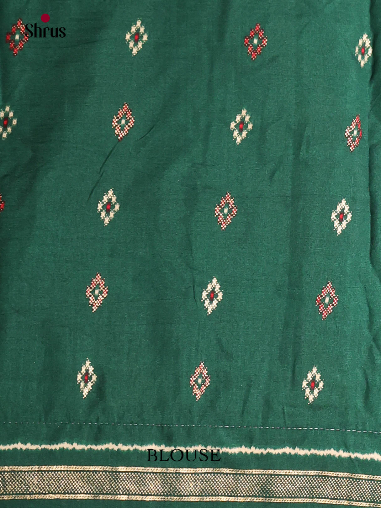 cream & Green - Semi Ikkat Print Saree - Shop on Shrus.com